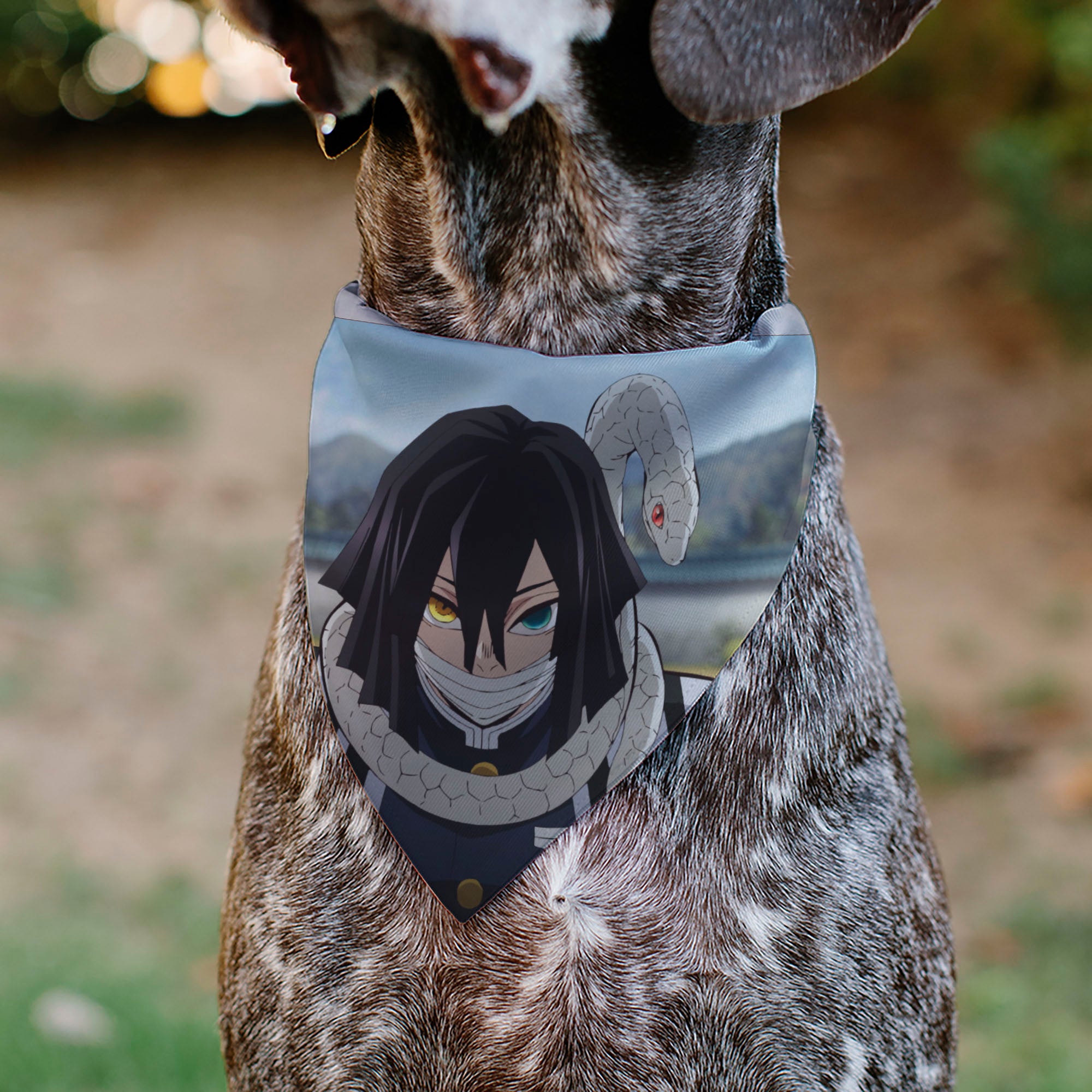 Pet Bandana - Demon Slayer Obanai Iguro Serpent Pose Scene Pet Bandanas Demon Slayer