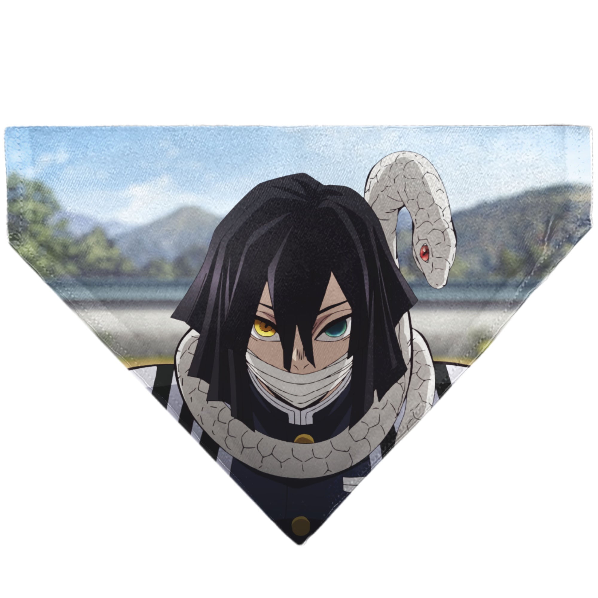 Pet Bandana - Demon Slayer Obanai Iguro Serpent Pose Scene Pet Bandanas Demon Slayer