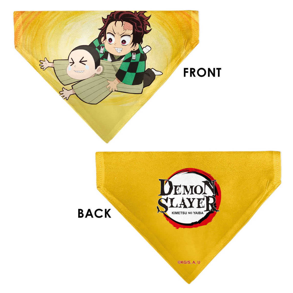 Pet Bandana - Demon Slayer Chibi Tanjiro and Shoichi Wrestling Pose Yellows Pet Bandanas Demon Slayer