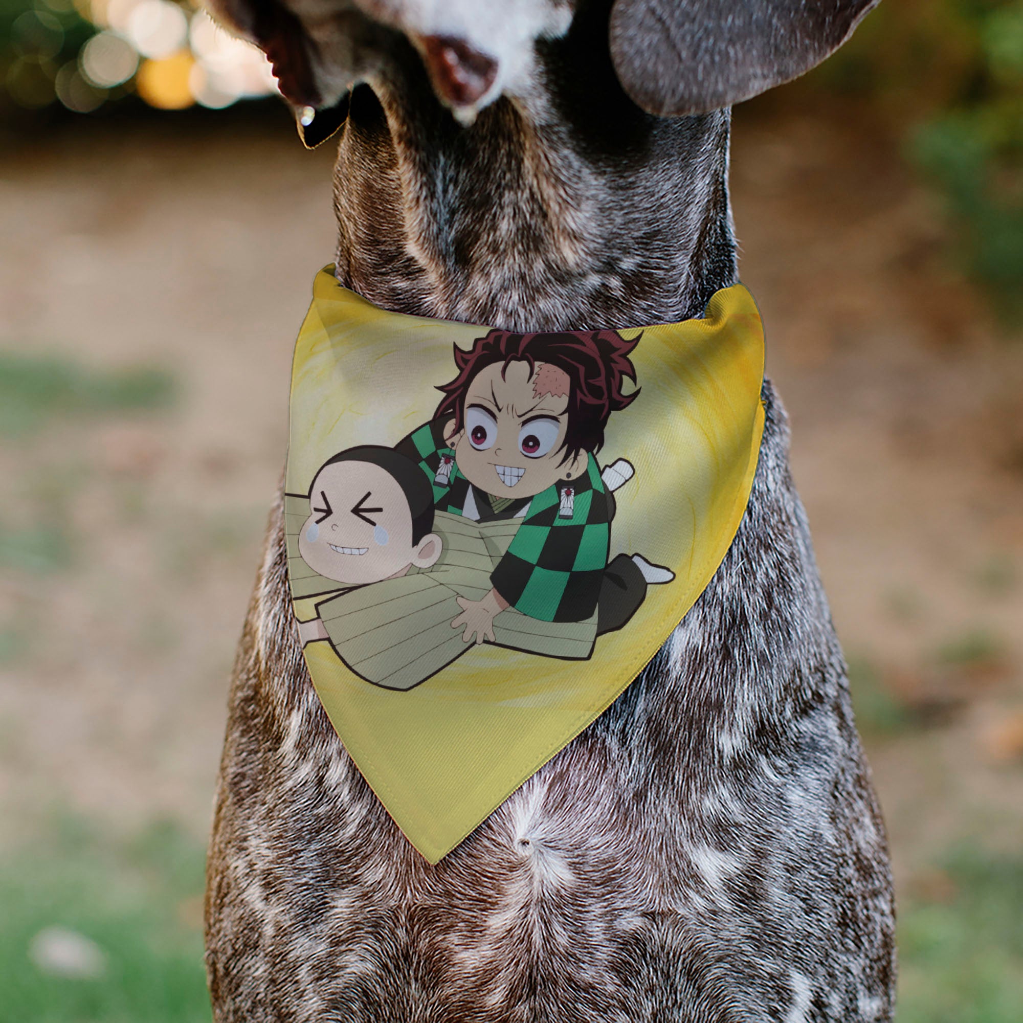Pet Bandana - Demon Slayer Chibi Tanjiro and Shoichi Wrestling Pose Yellows Pet Bandanas Demon Slayer