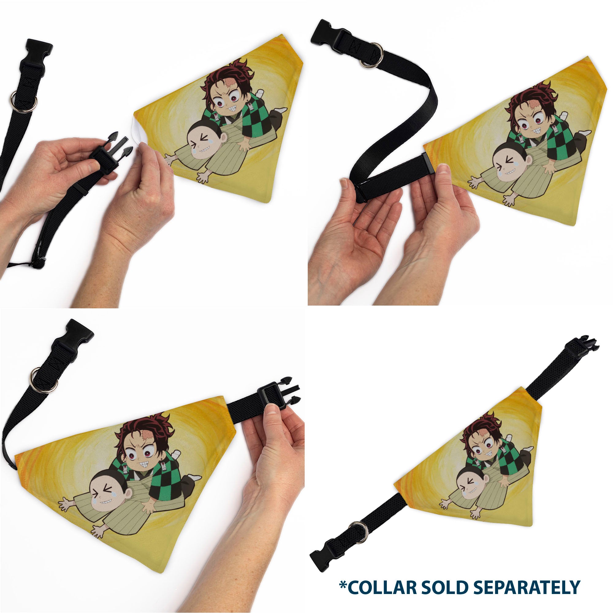 Pet Bandana - Demon Slayer Chibi Tanjiro and Shoichi Wrestling Pose Yellows Pet Bandanas Demon Slayer