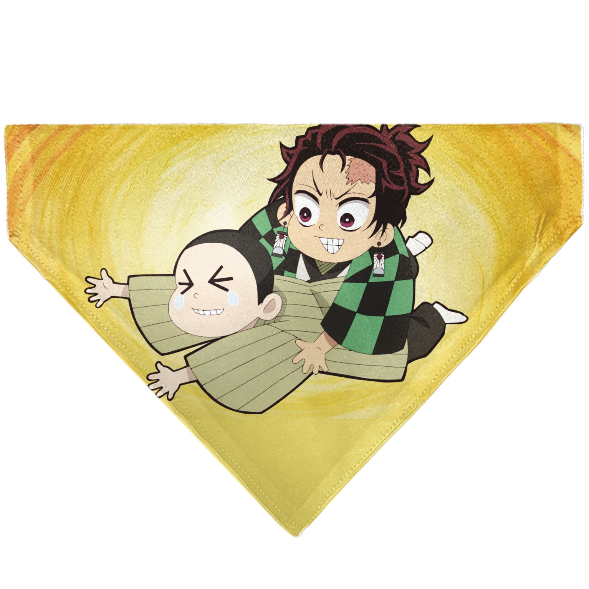 Pet Bandana - Demon Slayer Chibi Tanjiro and Shoichi Wrestling Pose Yellows Pet Bandanas Demon Slayer