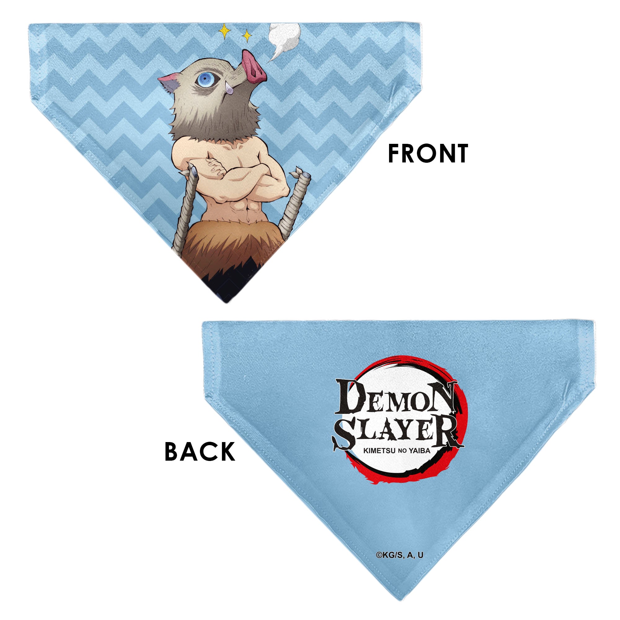 Pet Bandana - Demon Slayer Inosuke Hashibira Beast Breath Pose Chevron Blues Pet Bandanas Demon Slayer