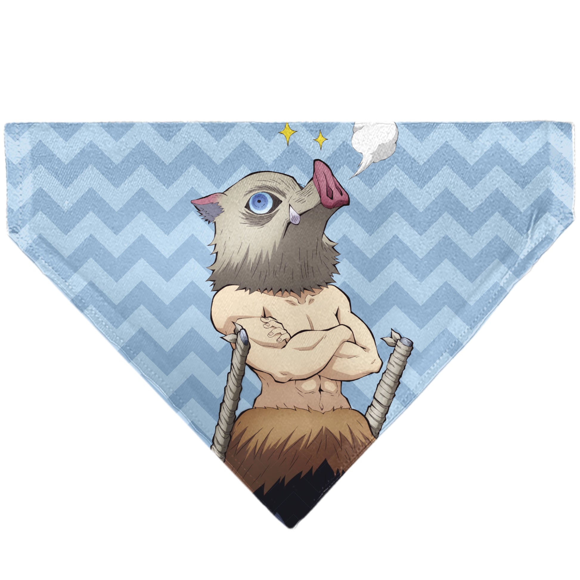 Pet Bandana - Demon Slayer Inosuke Hashibira Beast Breath Pose Chevron Blues Pet Bandanas Demon Slayer