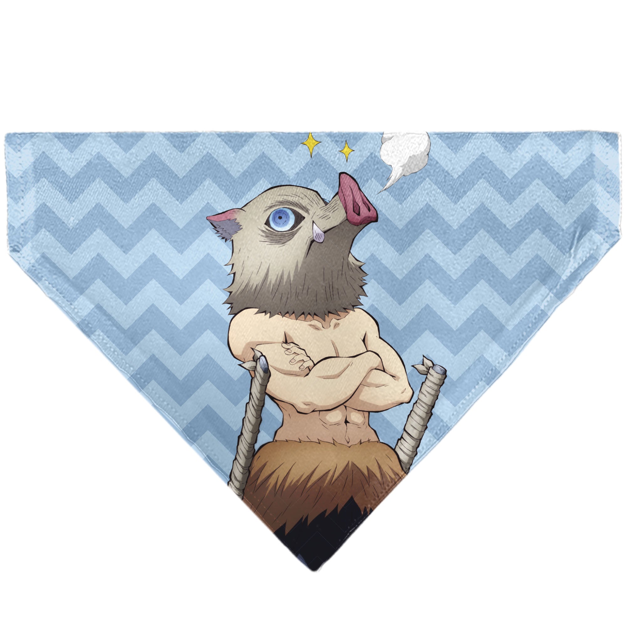 Pet Bandana - Demon Slayer Inosuke Hashibira Beast Breath Pose Chevron Blues Pet Bandanas Demon Slayer
