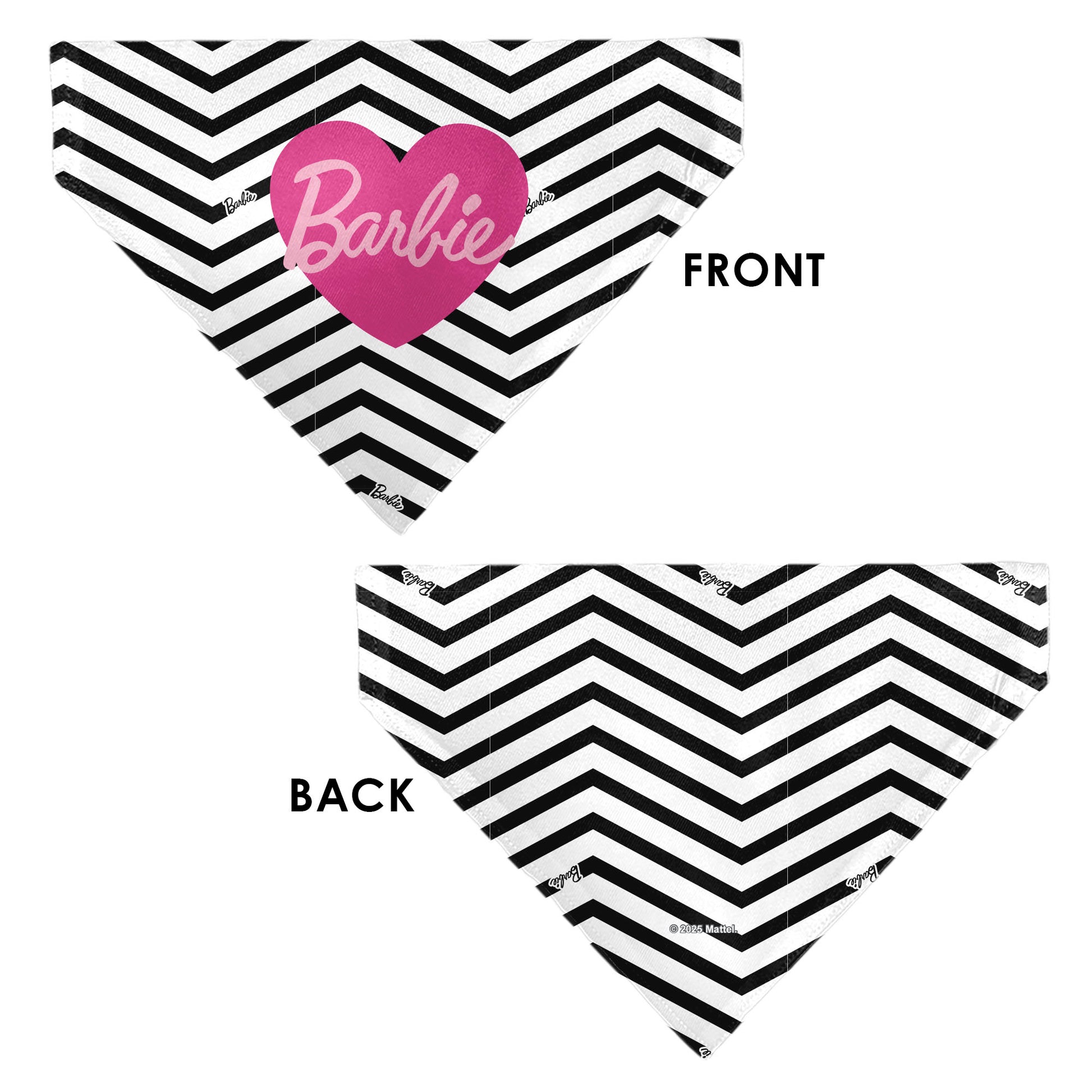 Pet Bandana - BARBIE Script Heart Chevron White/Black/Pinks Pet Bandanas Barbie