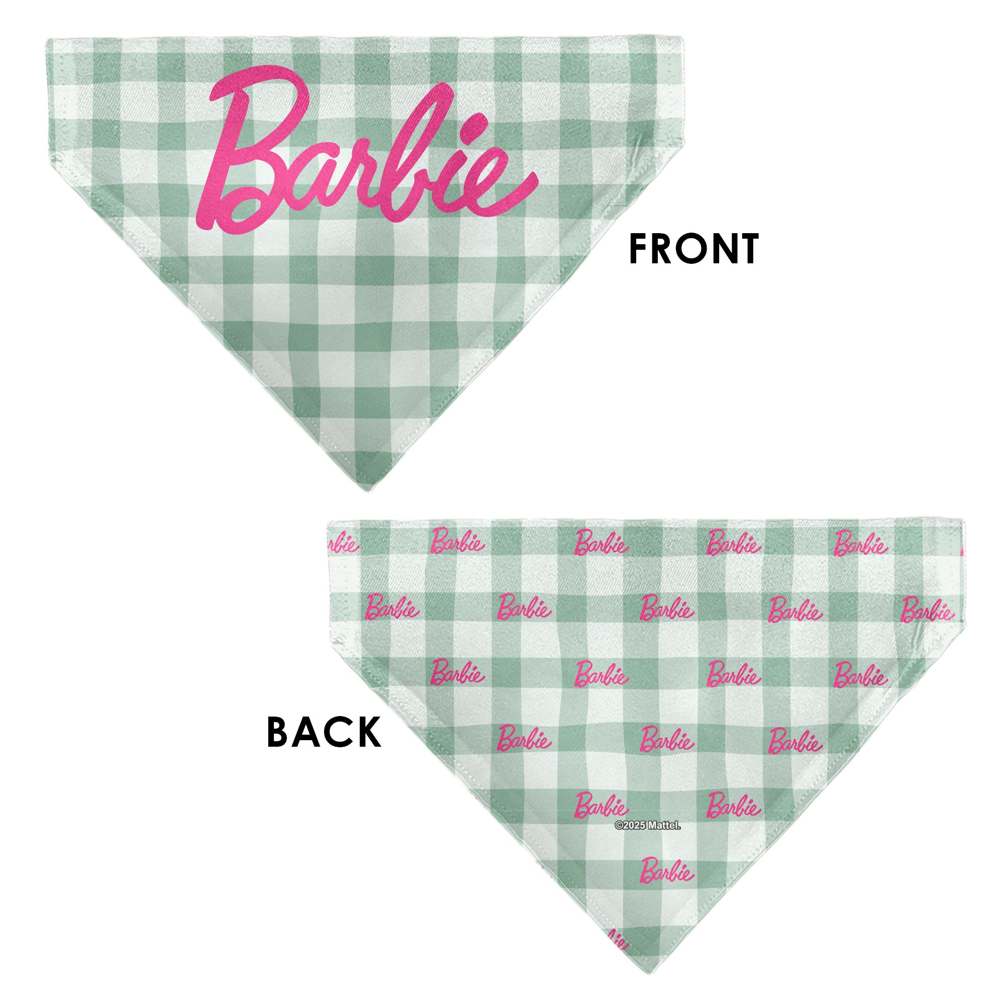 Pet Bandana - BARBIE Script Plaid Beige/Olive/Pink Pet Bandanas Barbie