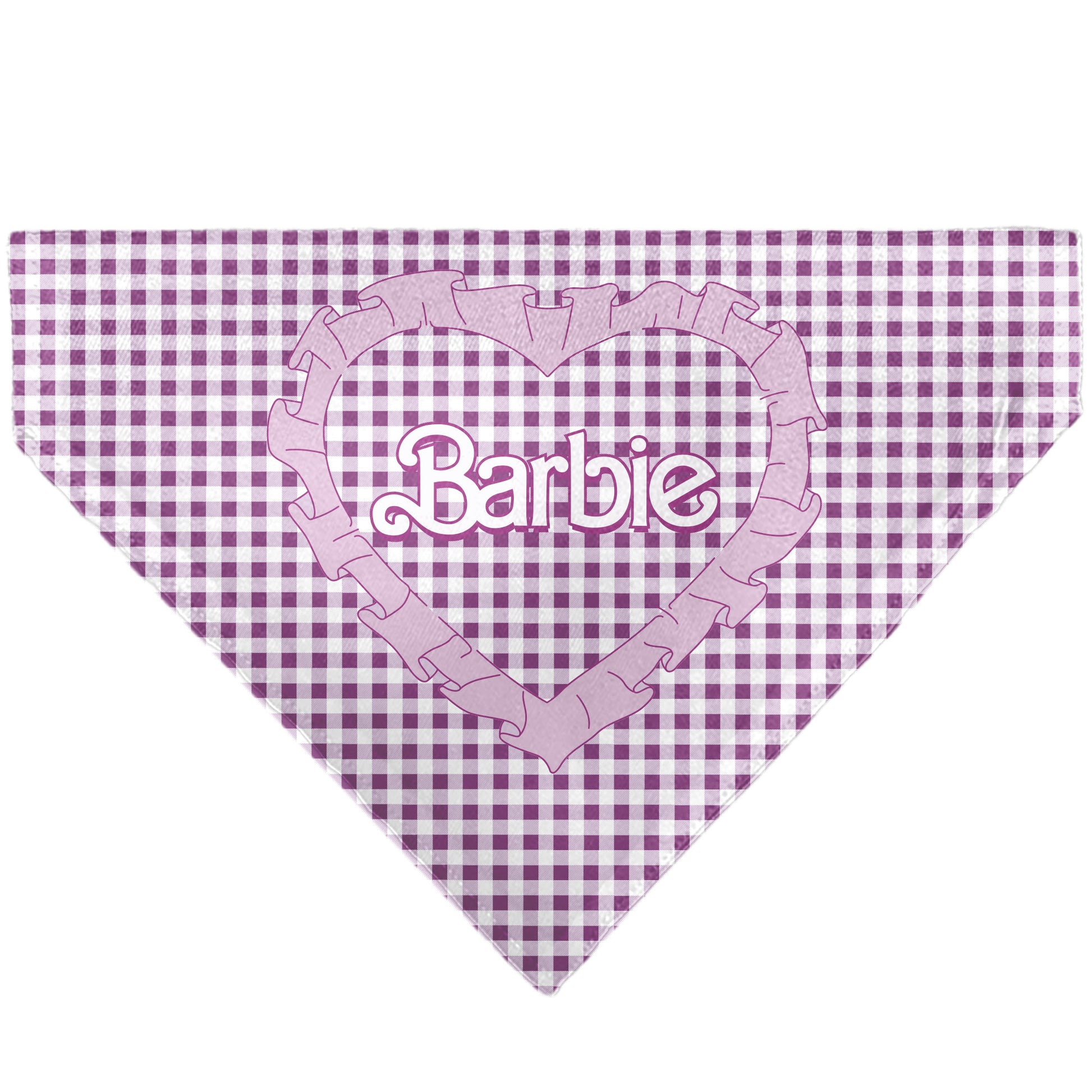 Pet Bandana - BARBIE Heart Text Logo Plaid Pinks Pet Bandanas Barbie