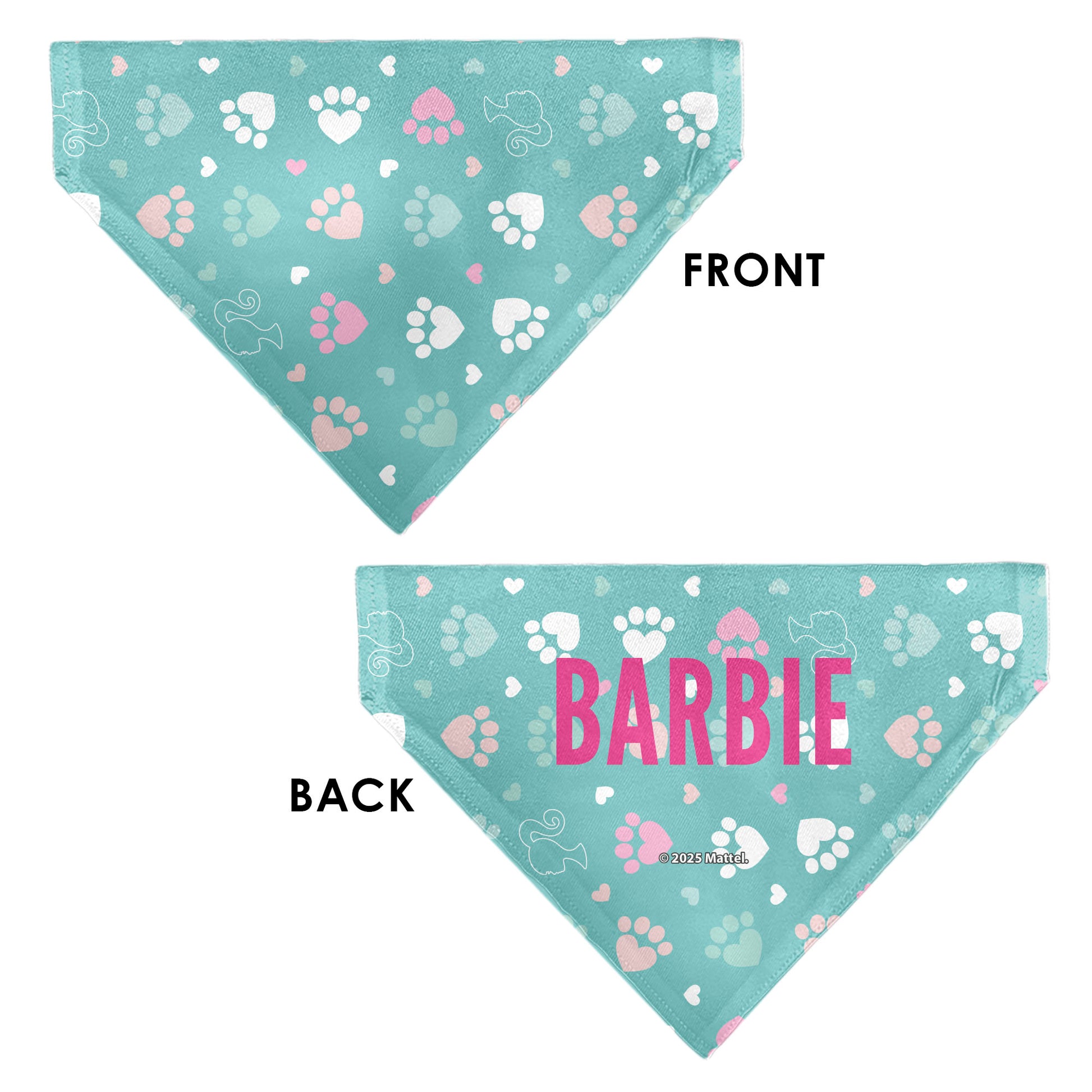 Pet Bandana - BARBIE Bold Text Paw Print Icons Blues/Pinks/White Pet Bandanas Barbie