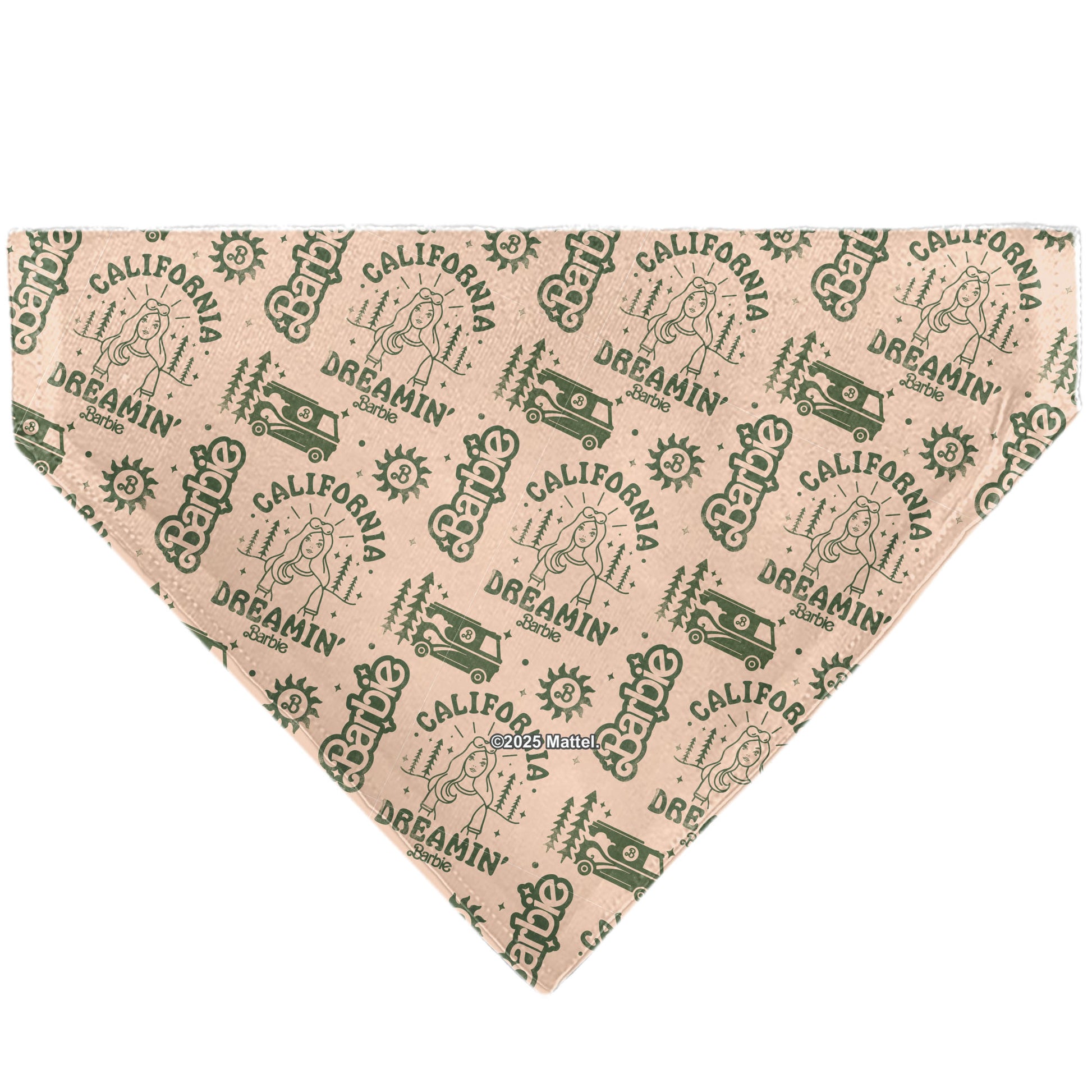 Pet Bandana - CALIFORNIA DREAMIN BARBIE Icons Collage and Script Peach/Olive Pet Bandanas Barbie