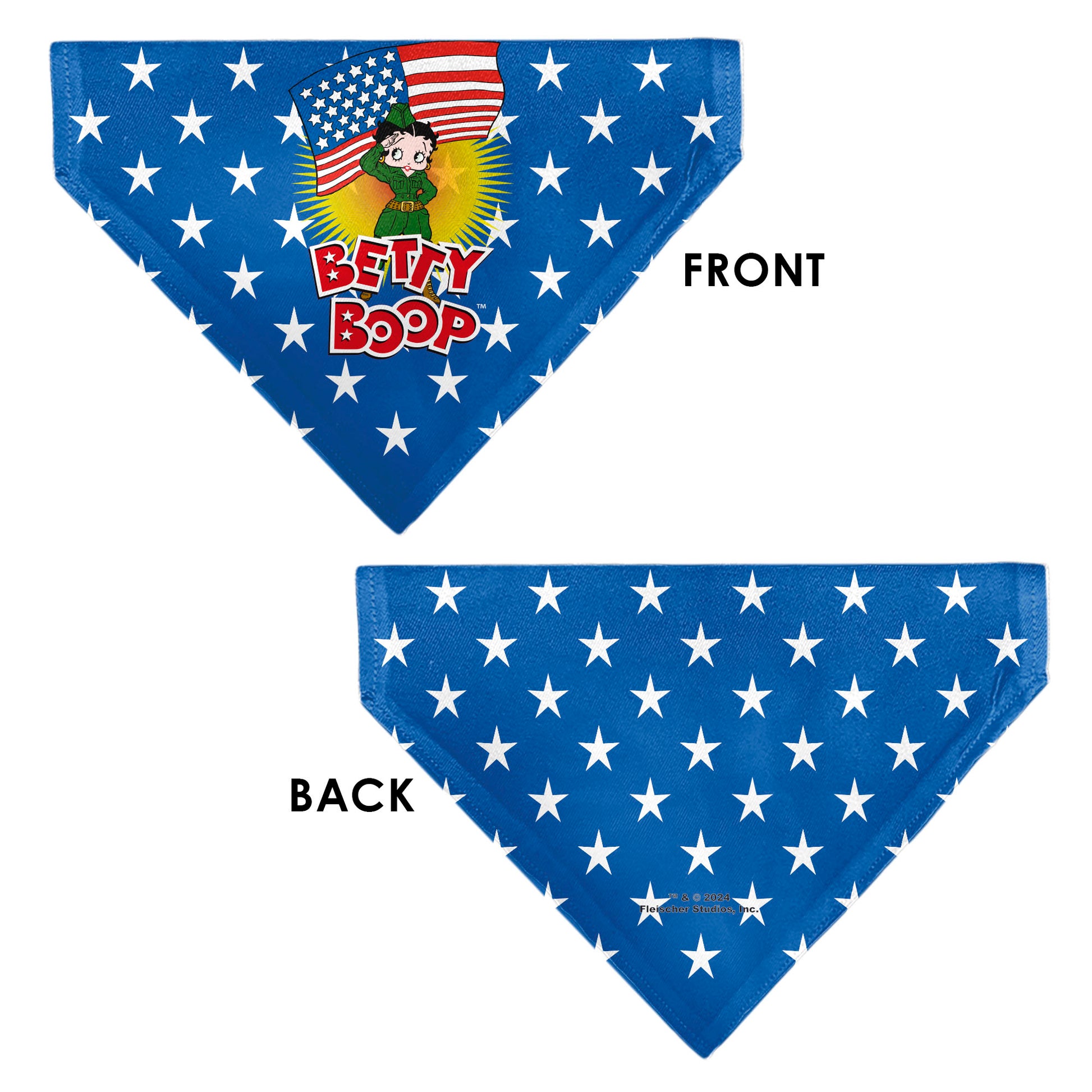 Pet Bandana - Bandana BETTY BOOP Americana Soldier Salute Pose Logo and Stars Blue/White Pet Bandanas Betty Boop