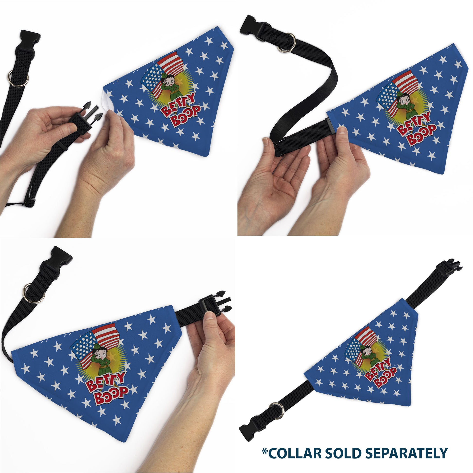 Pet Bandana - Bandana BETTY BOOP Americana Soldier Salute Pose Logo and Stars Blue/White Pet Bandanas Betty Boop