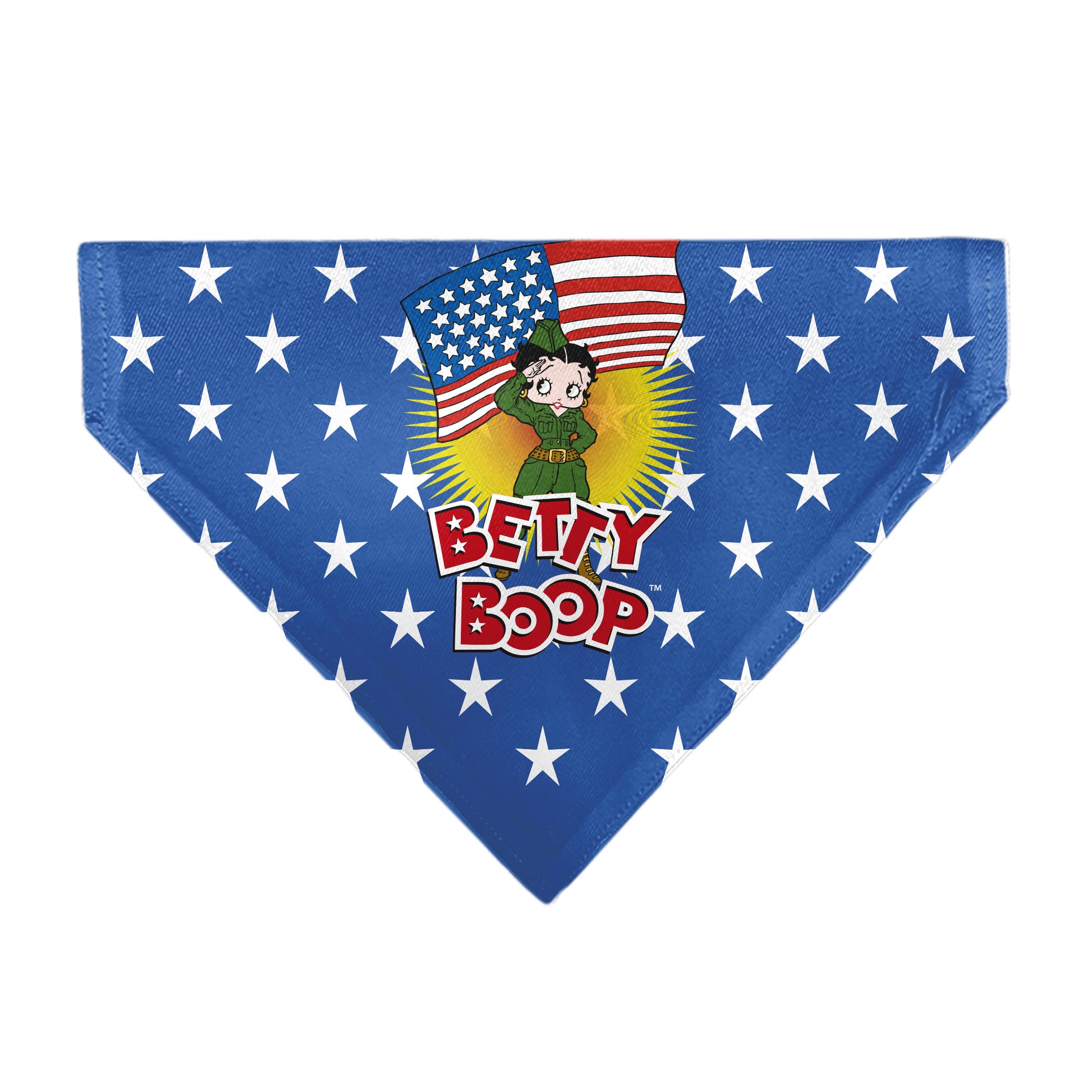 Pet Bandana - Bandana BETTY BOOP Americana Soldier Salute Pose Logo and Stars Blue/White Pet Bandanas Betty Boop