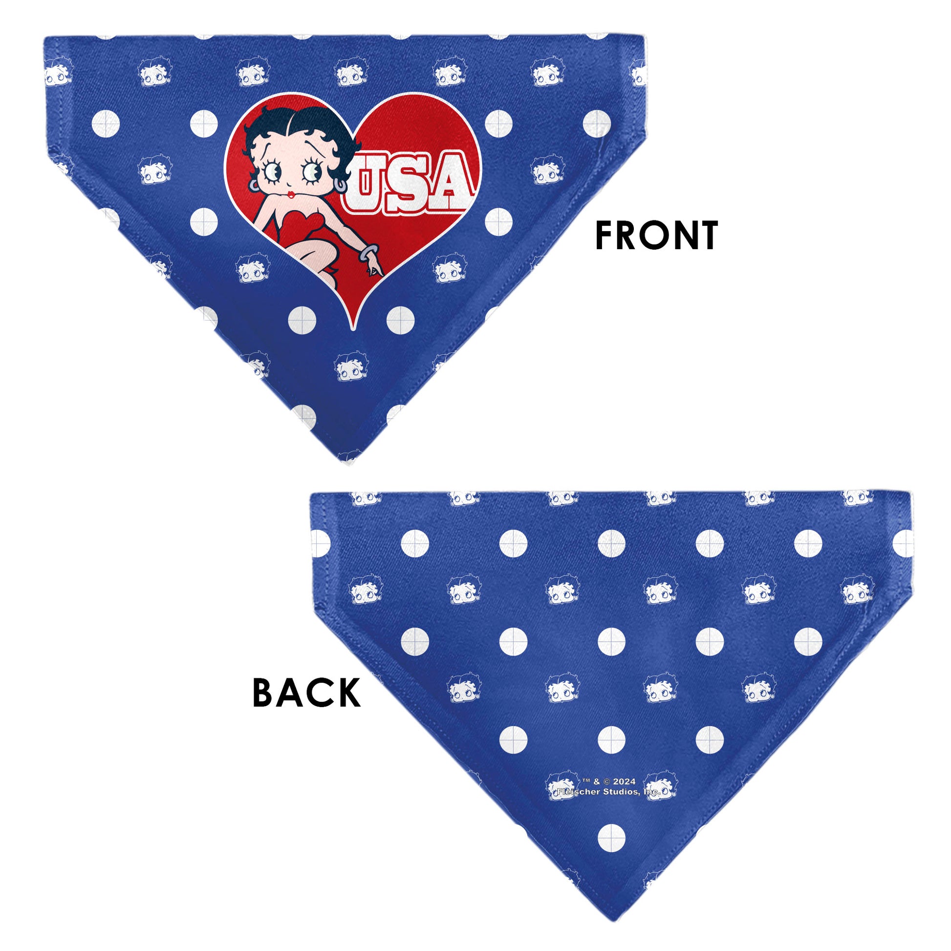 Pet Bandana - Bandana Betty Boop USA Heart Pose Polka Dot/Face Blue/White Pet Bandanas Betty Boop