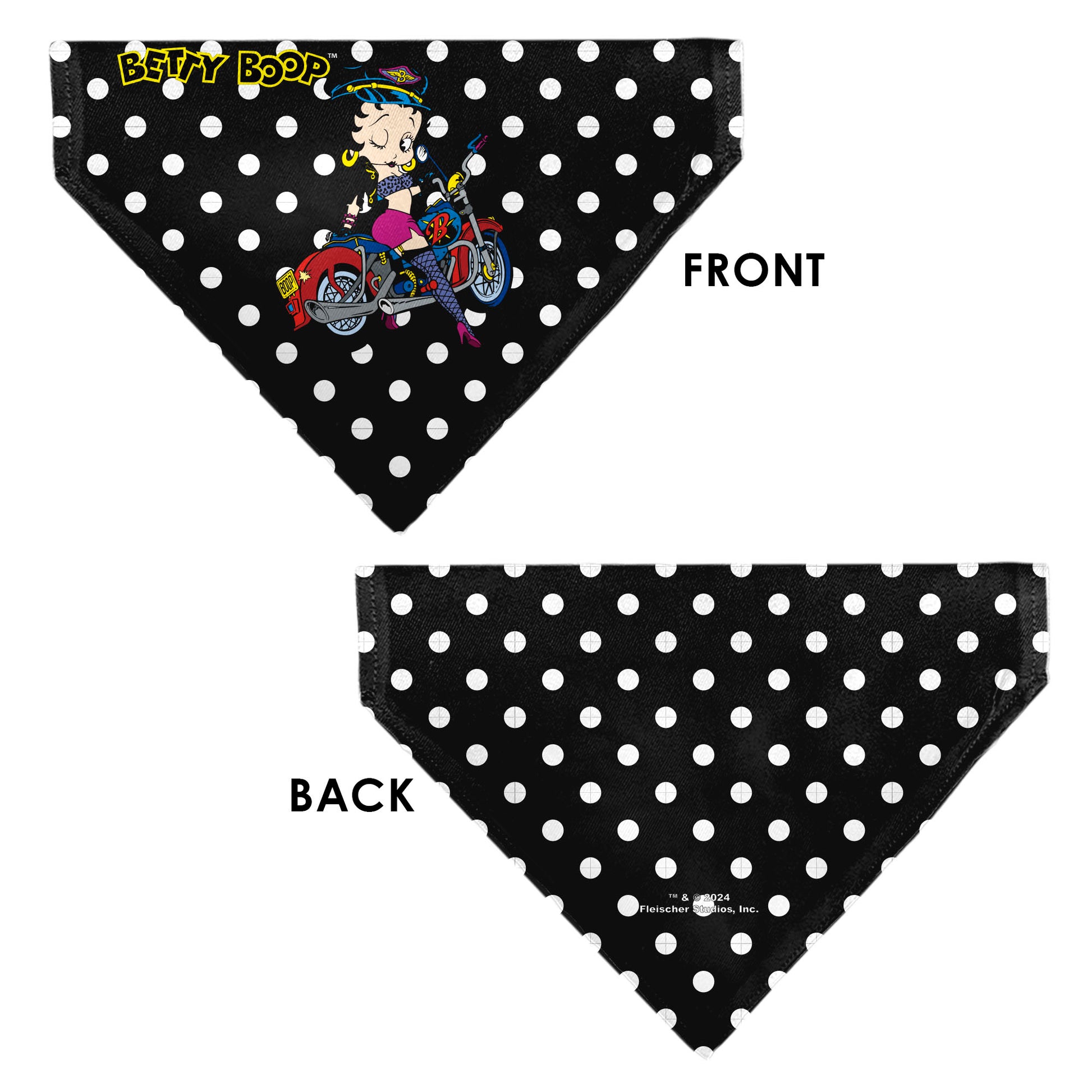Pet Bandana - Bandana BETTY BOOP Biker Betty Winking Pose and Text Polka Dot Black/White/Yellow Pet Bandanas Betty Boop