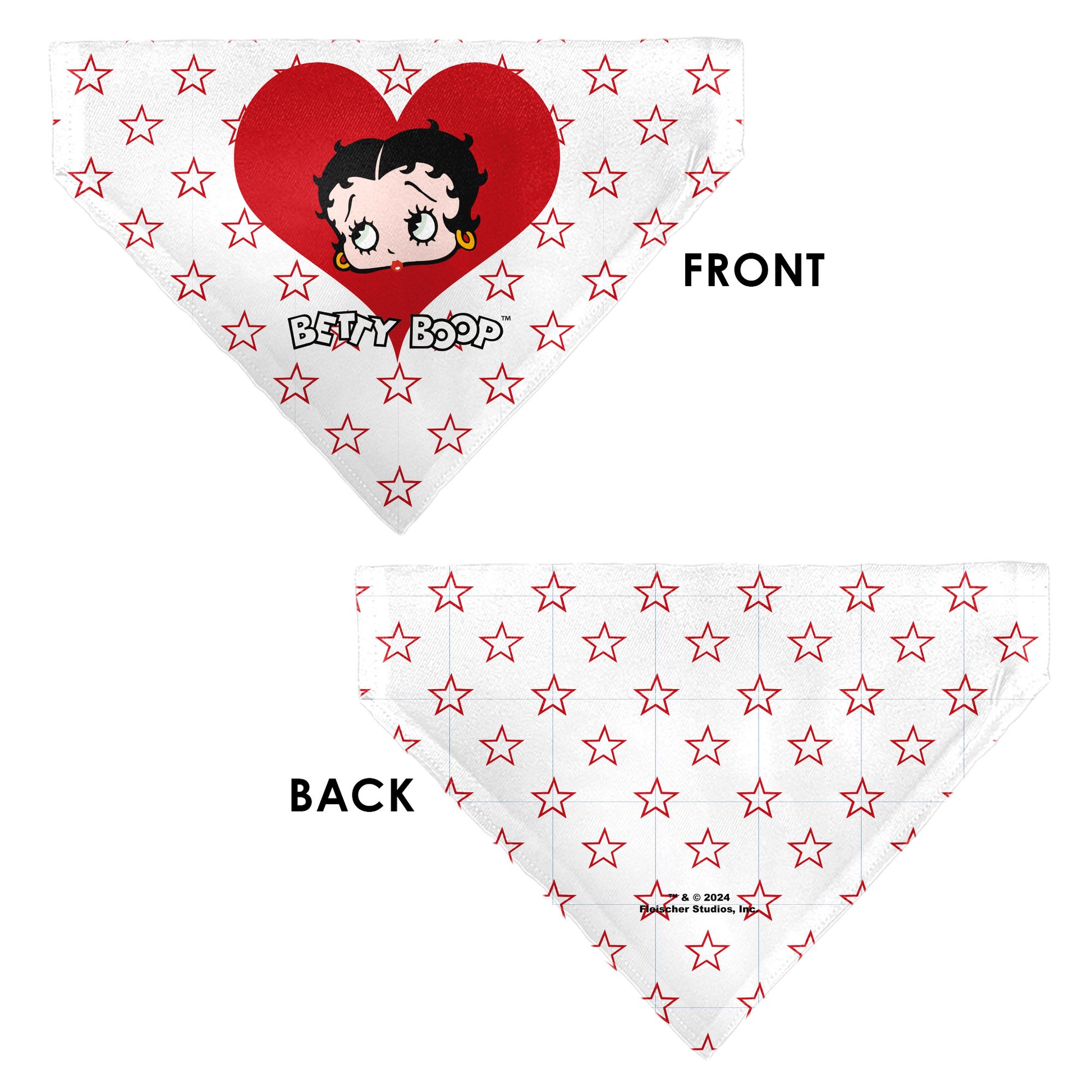 Pet Bandana - Bandana BETTY BOOP Face Heart and Text Stars White/Red Pet Bandanas Betty Boop