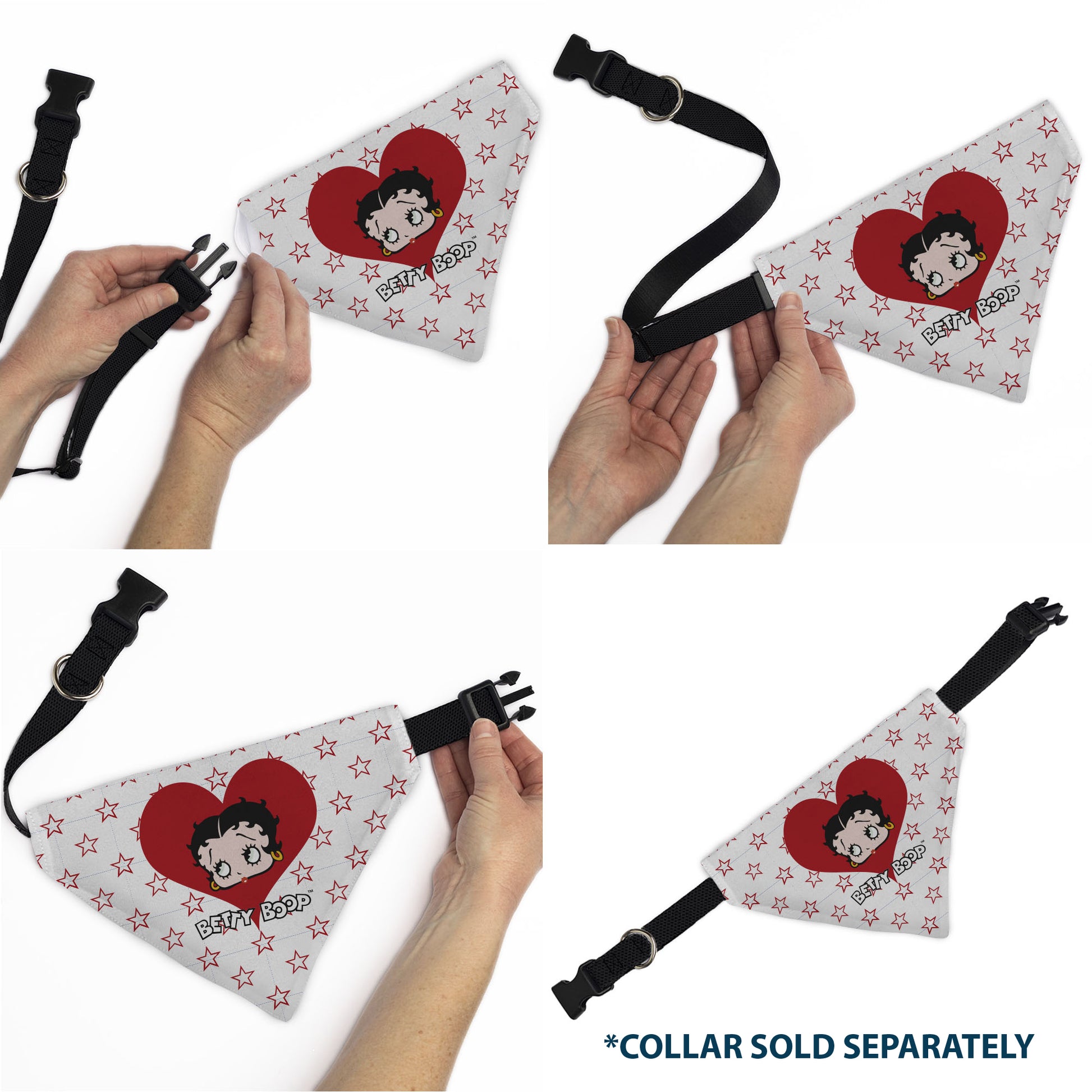 Pet Bandana - Bandana BETTY BOOP Face Heart and Text Stars White/Red Pet Bandanas Betty Boop