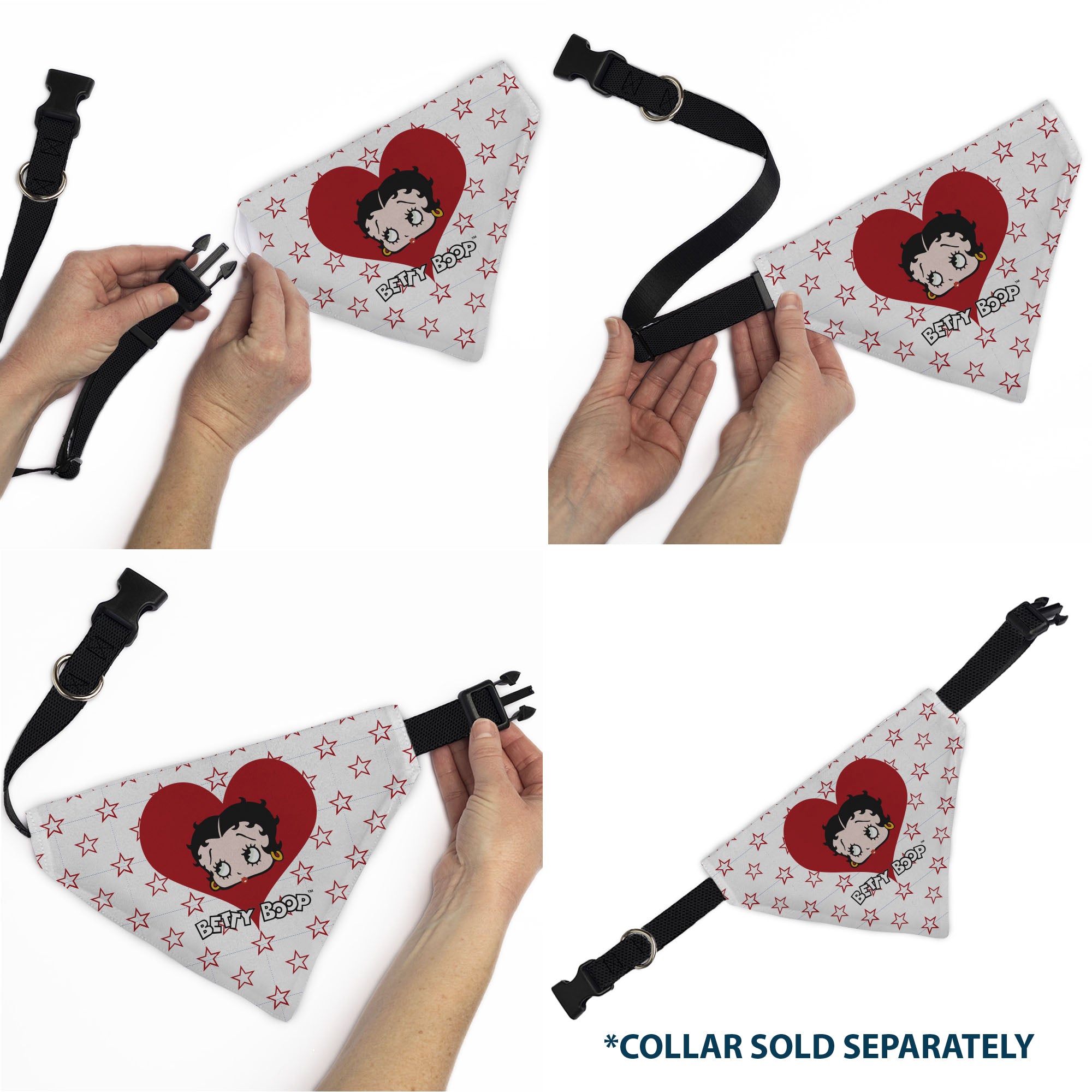 Pet Bandana - Bandana BETTY BOOP Face Heart and Text Stars White/Red Pet Bandanas Betty Boop