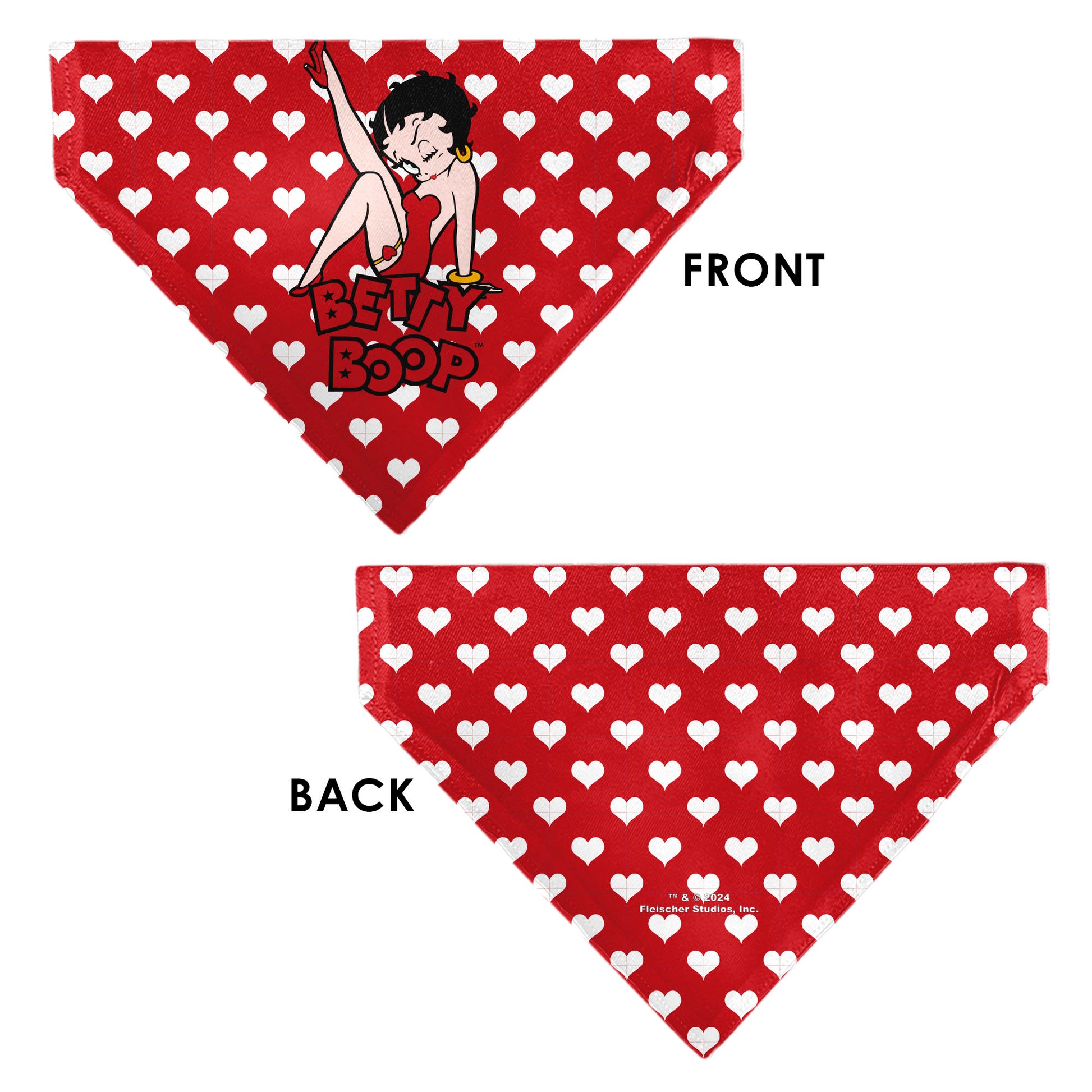 Pet Bandana - Bandana BETTY BOOP Seated Leg Kick Pose and Text Hearts Red/White Pet Bandanas Betty Boop
