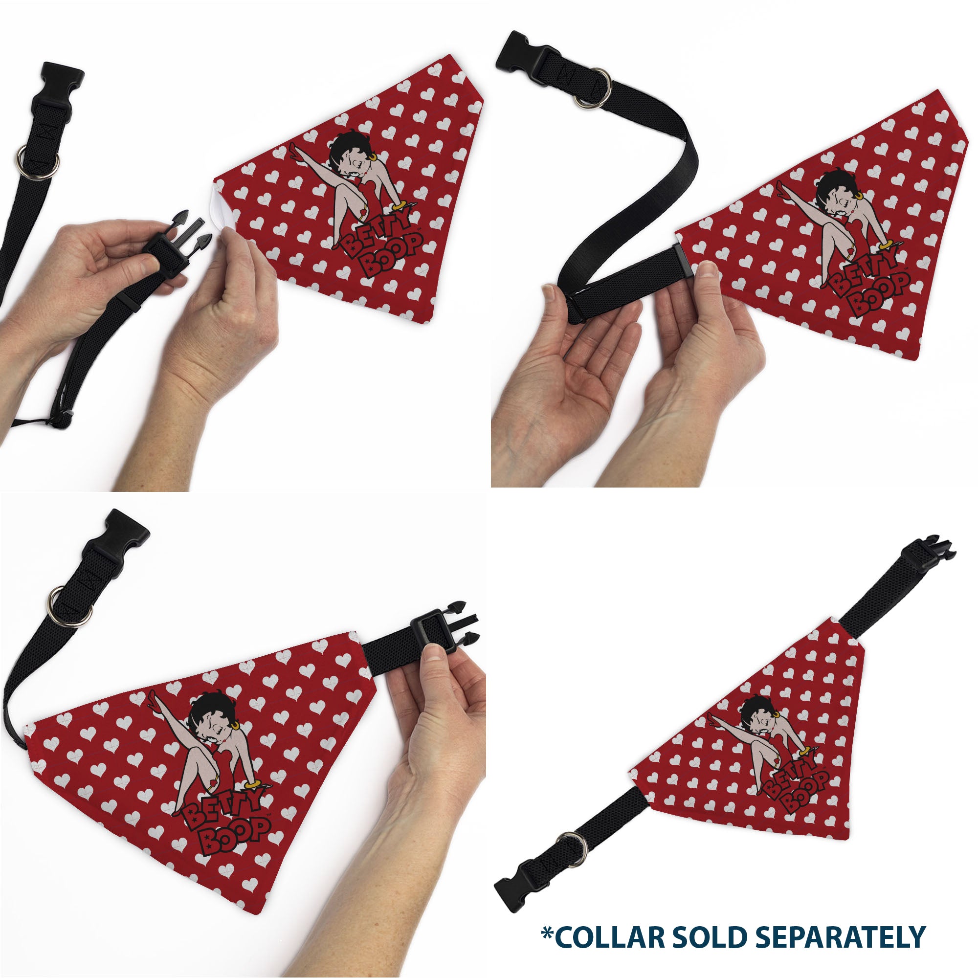 Pet Bandana - Bandana BETTY BOOP Seated Leg Kick Pose and Text Hearts Red/White Pet Bandanas Betty Boop