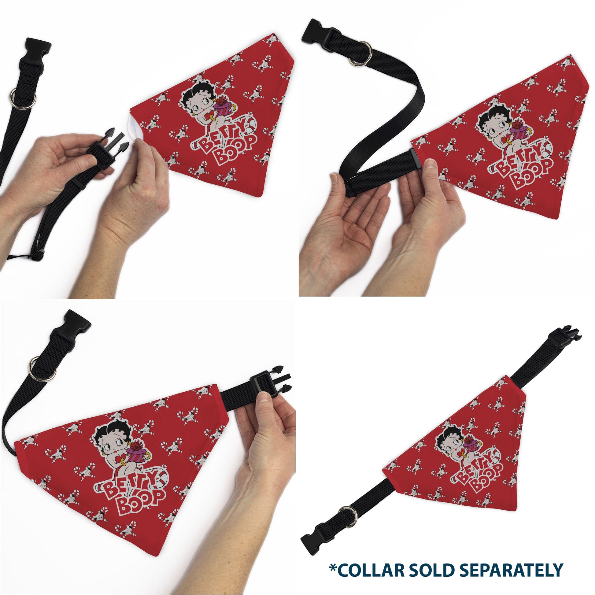 Pet Bandana - Bandana BETTY BOOP Holiday Gift Pose and Santa Betty Winking Icon Red Pet Bandanas Betty Boop