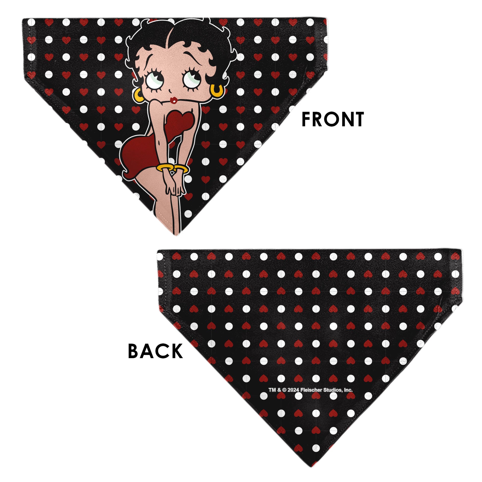 Pet Bandana - Betty Boop Hands on Knees Pose Heart Polka Dot Black/Red/White Pet Bandanas Betty Boop