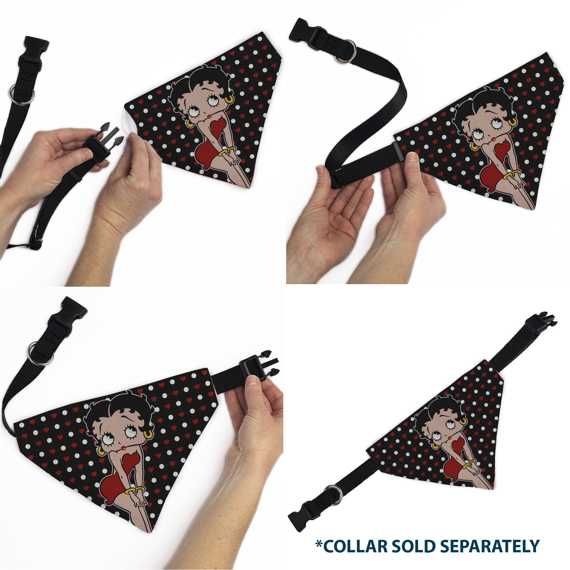 Pet Bandana - Betty Boop Hands on Knees Pose Heart Polka Dot Black/Red/White Pet Bandanas Betty Boop