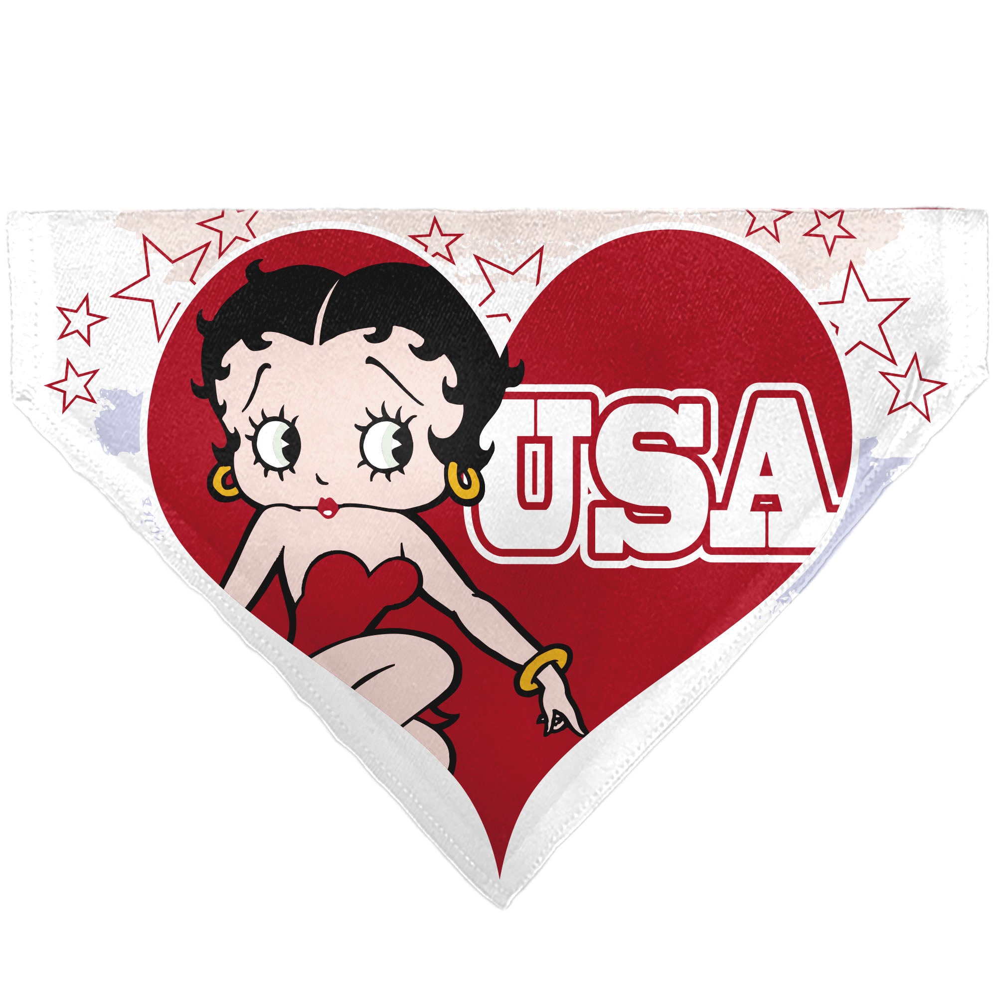 Pet Bandana - Betty Boop USA Heart Pose and Stars White/Red Pet Bandanas Betty Boop