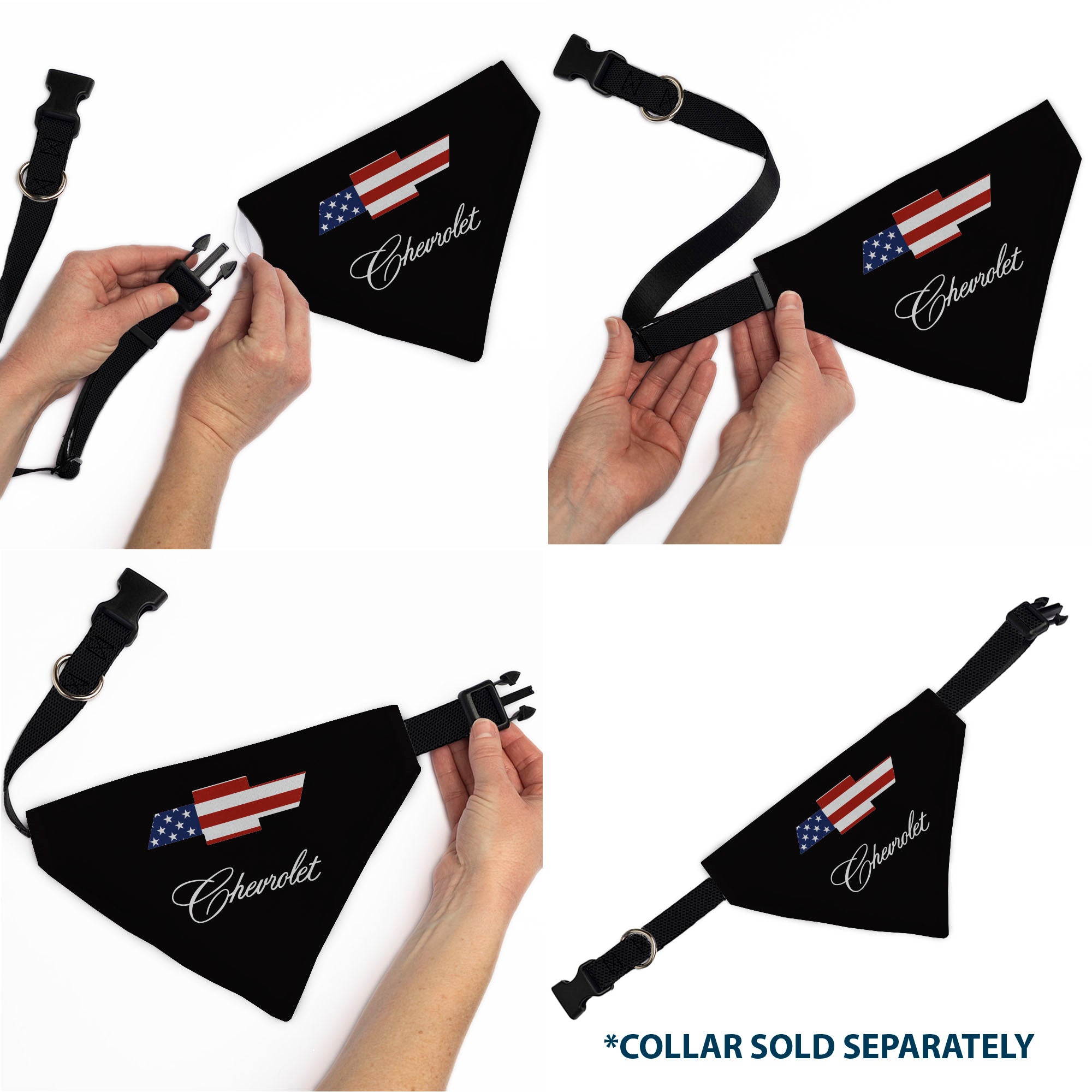 Pet Bandana - CHEVROLET Script and Americana Bowtie Black Pet Bandanas Chevy