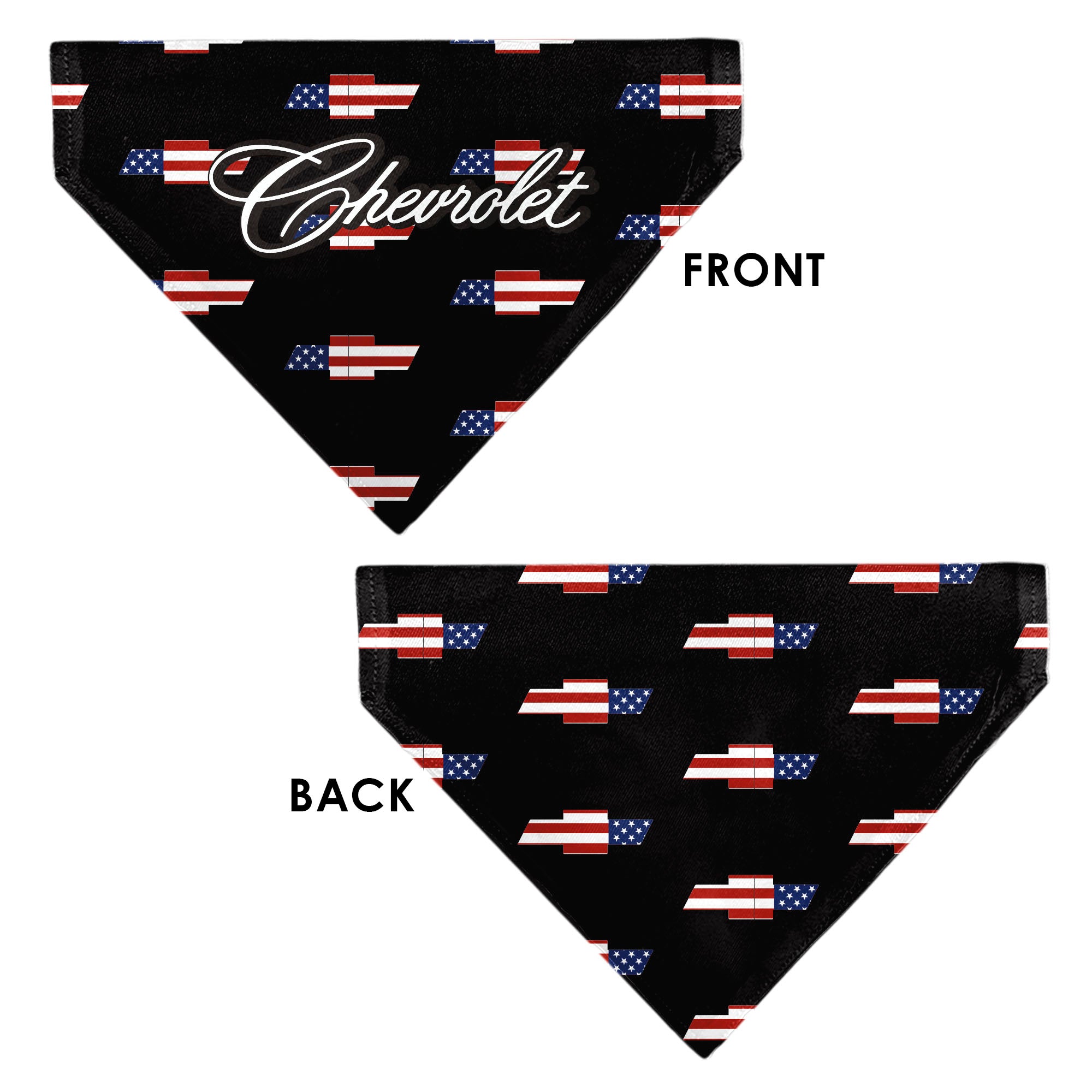 Pet Bandana - CHEVROLET Script and Americana Bowtie Repeat Black Pet Bandanas Chevy