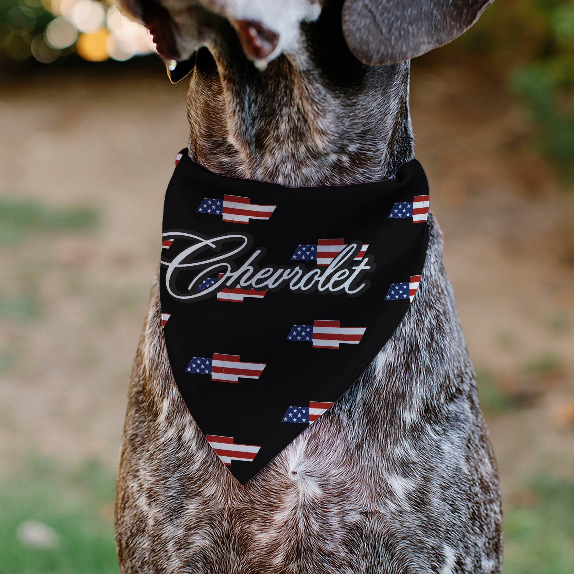 Pet Bandana - CHEVROLET Script and Americana Bowtie Repeat Black Pet Bandanas Chevy