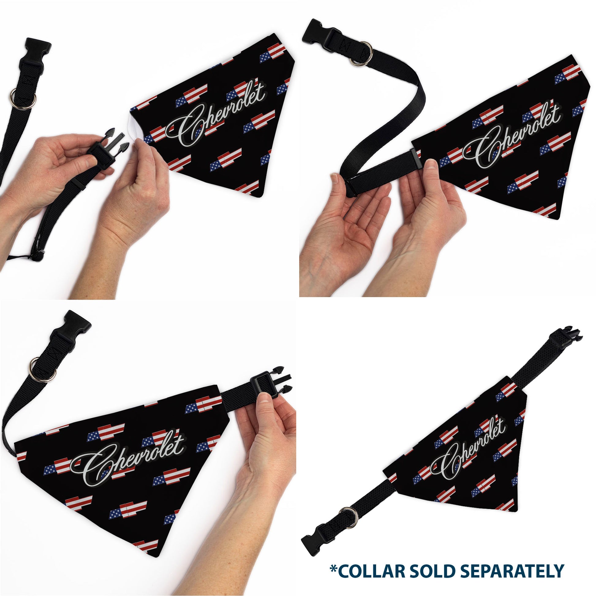 Pet Bandana - CHEVROLET Script and Americana Bowtie Repeat Black Pet Bandanas Chevy