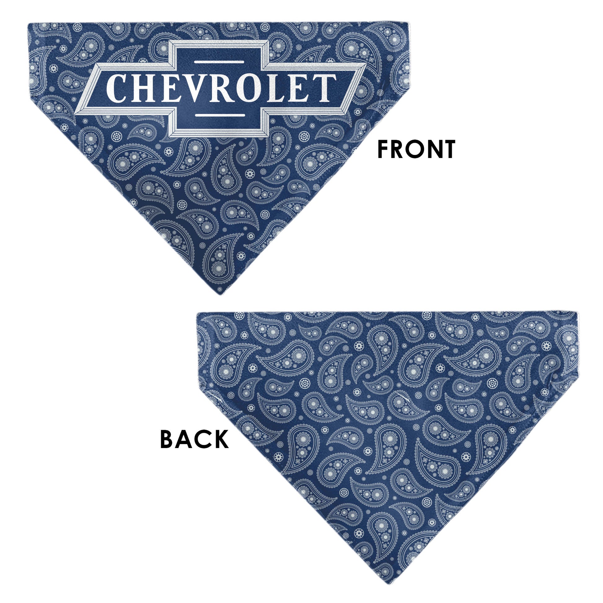 Pet Bandana - CHEVROLET 1940 Bowtie Text Logo Paisley Blue/White Pet Bandanas Chevy