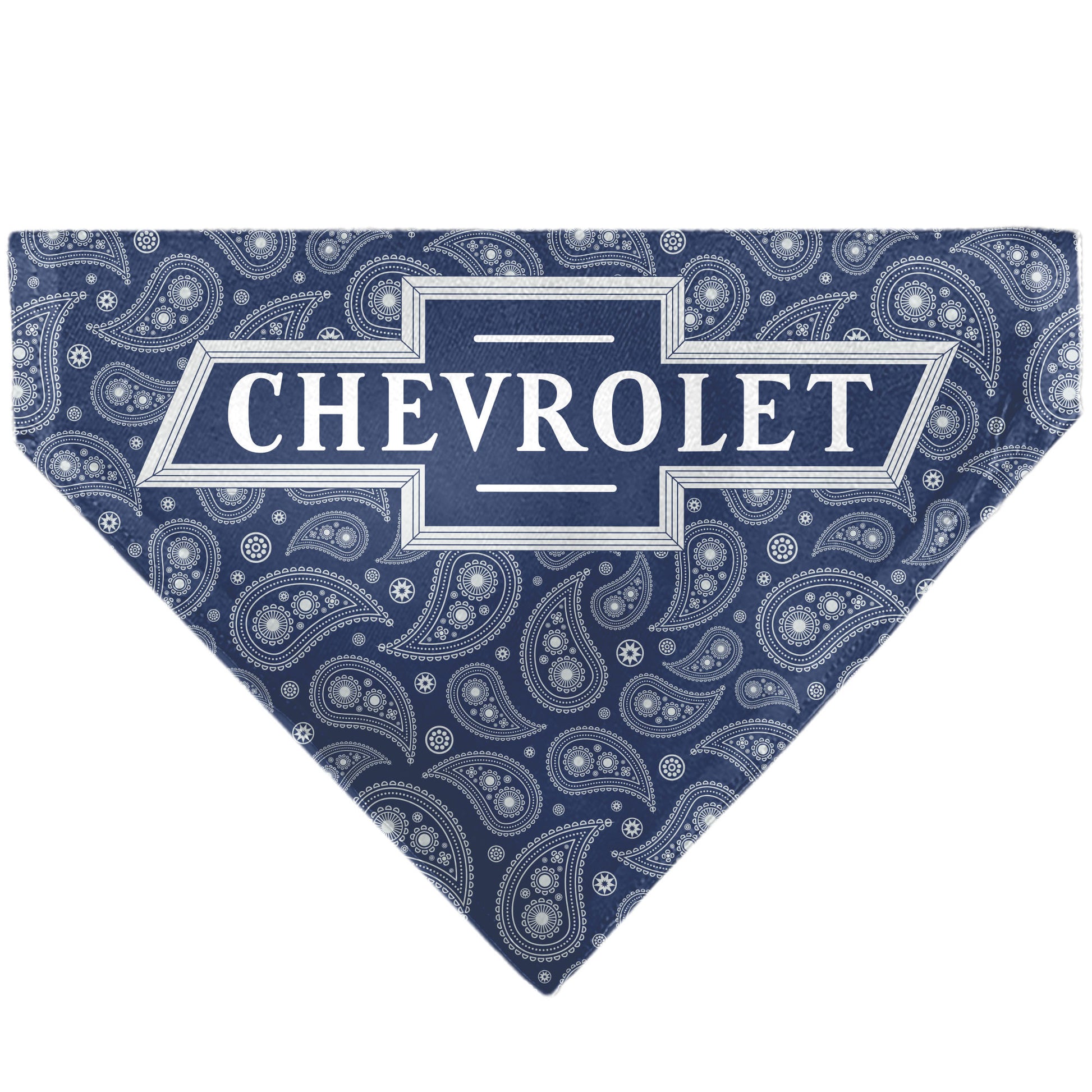 Pet Bandana - CHEVROLET 1940 Bowtie Text Logo Paisley Blue/White Pet Bandanas Chevy
