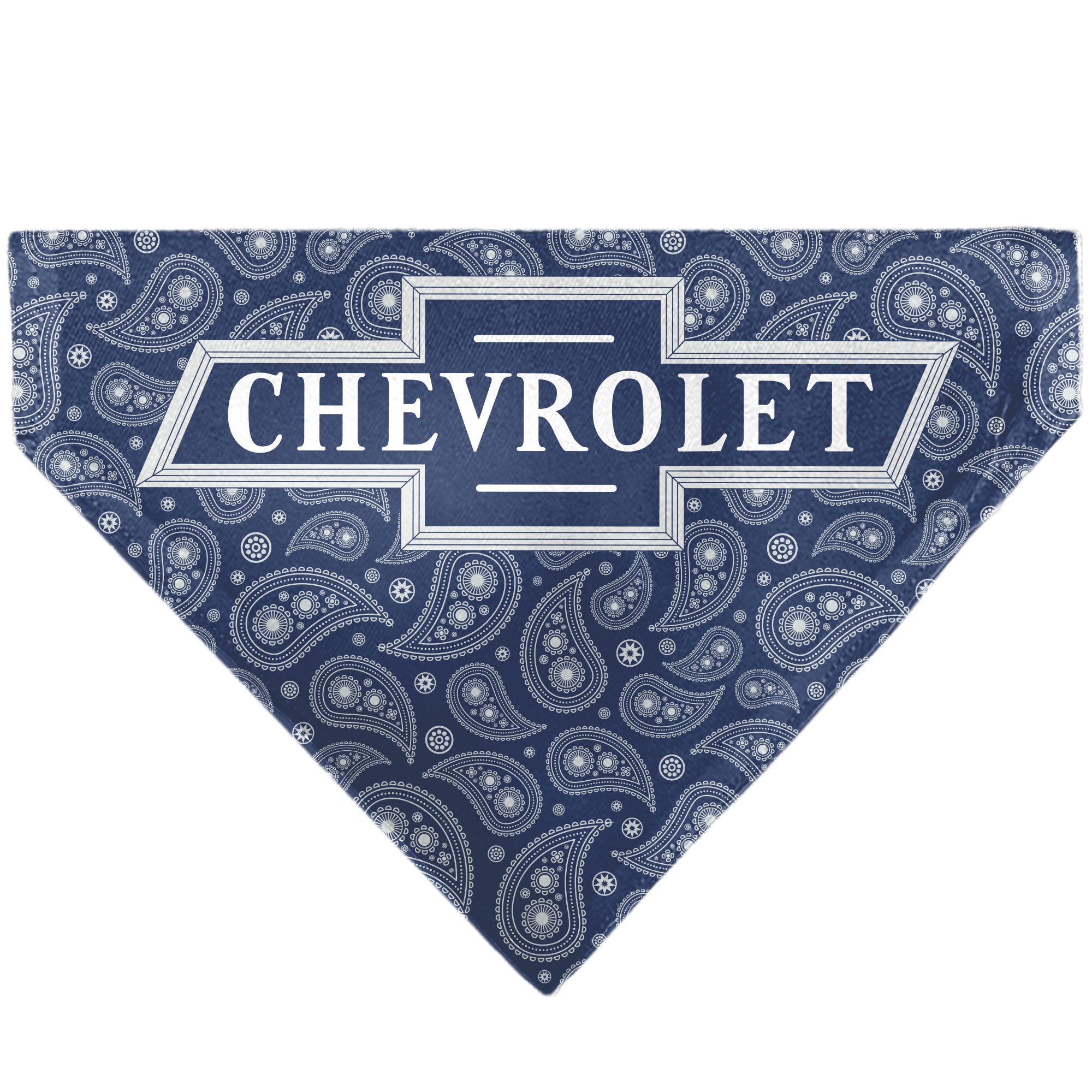 Pet Bandana - CHEVROLET 1940 Bowtie Text Logo Paisley Blue/White Pet Bandanas Chevy