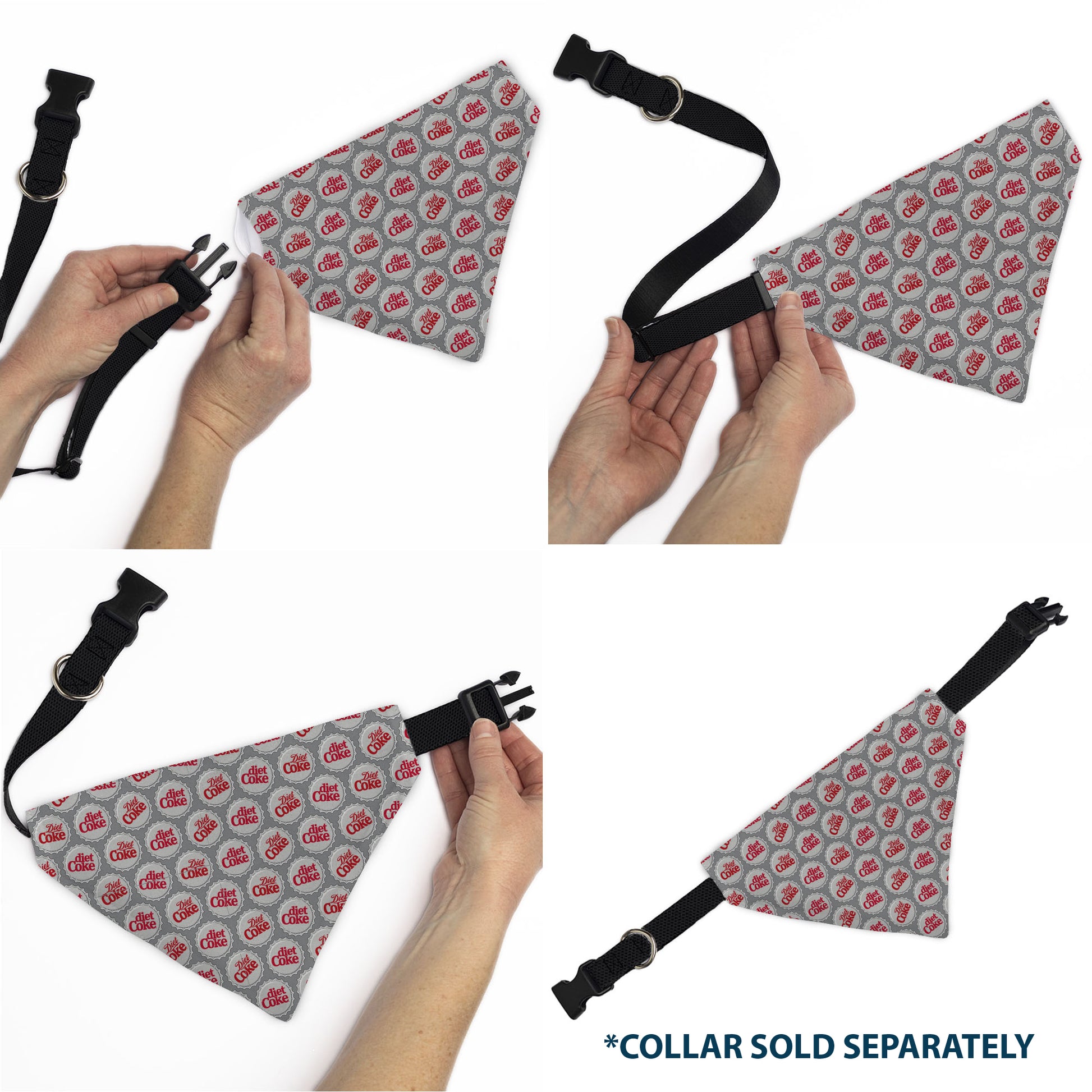 Pet Bandana - DIET COKE Bottle Caps Scattered Grays/White/Red Pet Bandanas Coca-Cola