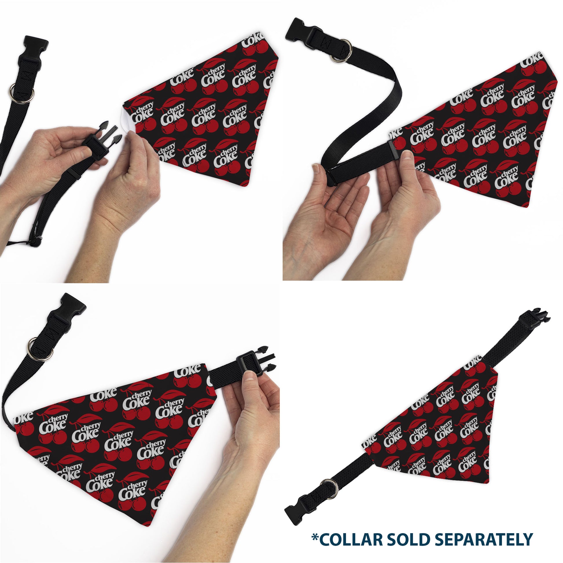 Pet Bandana - CHERRY COKE and Cherries Logo Collage Black/Red/White Pet Bandanas Coca-Cola