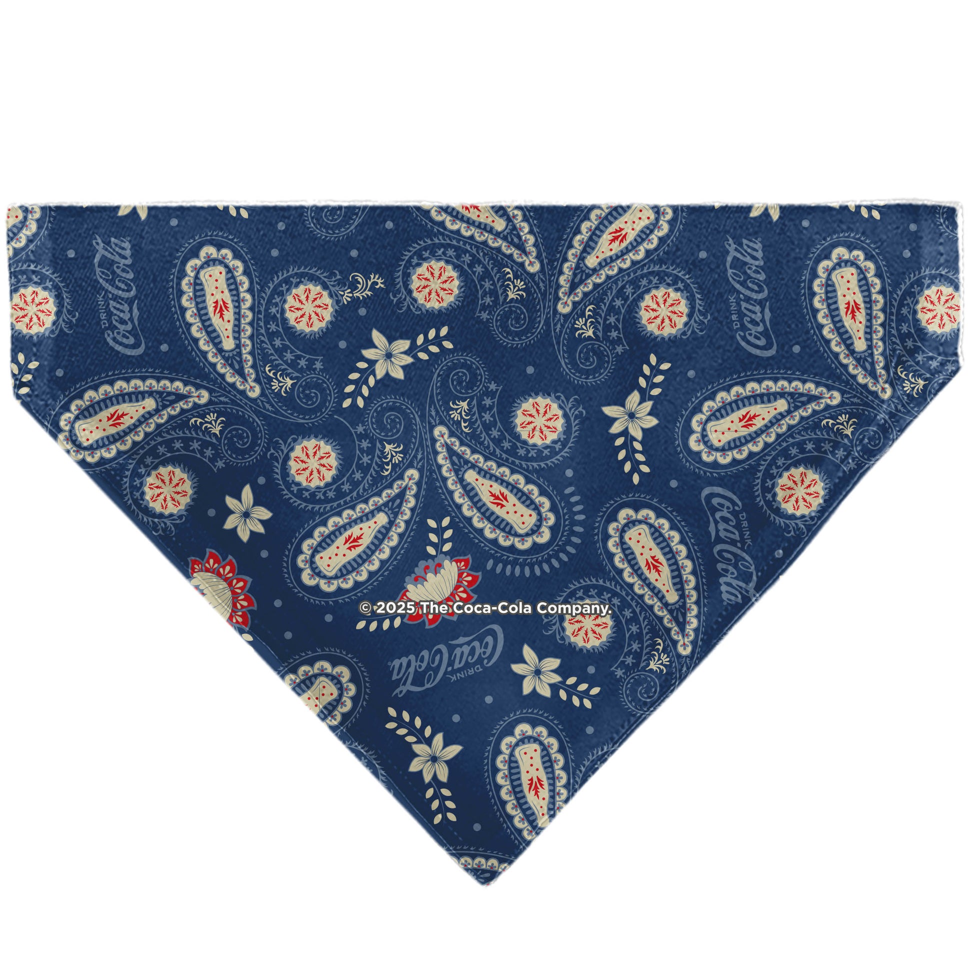 Pet Bandana - COCA-COLA Paisley Bottle Icons Scattered Blues/White/Red Pet Bandanas Coca-Cola