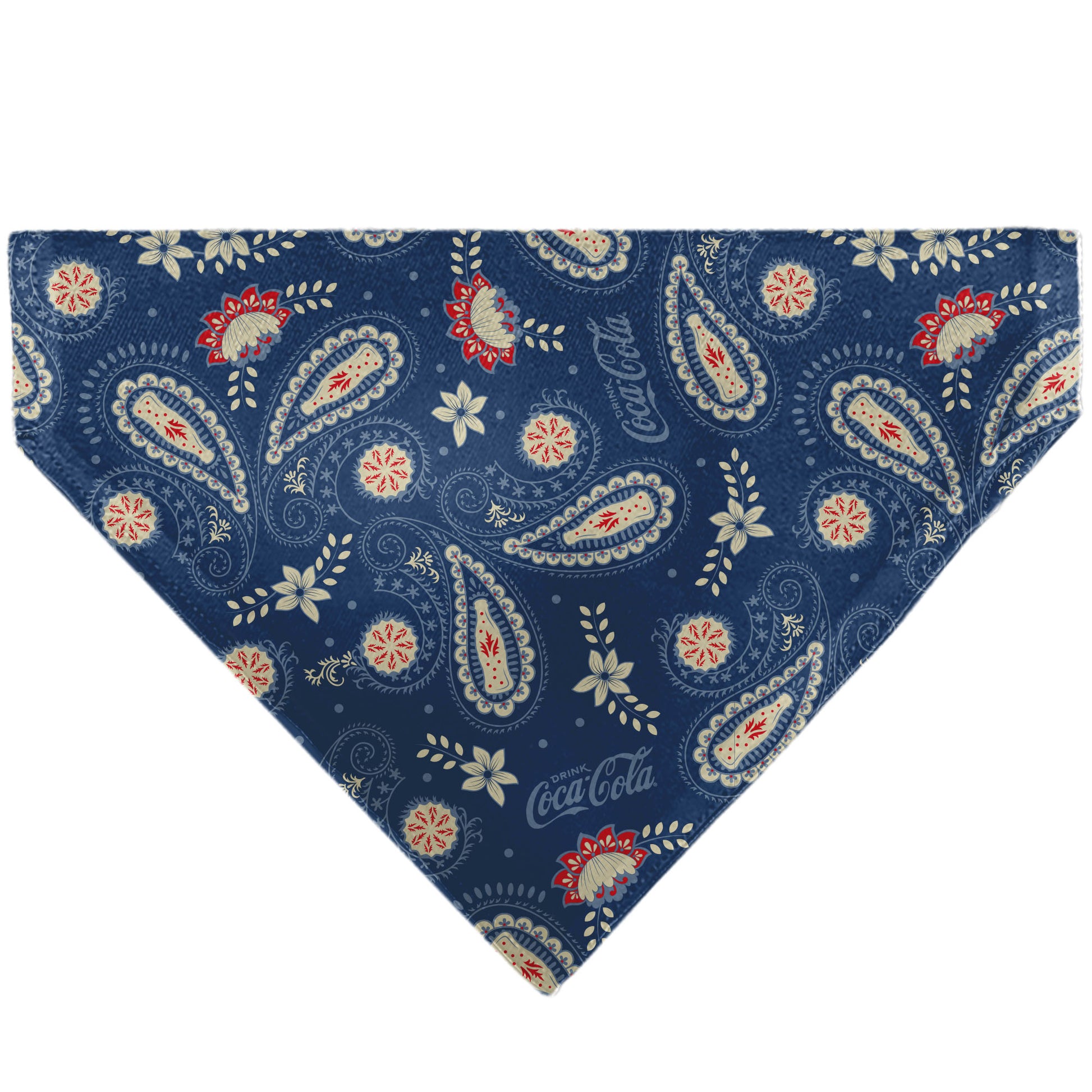 Pet Bandana - COCA-COLA Paisley Bottle Icons Scattered Blues/White/Red Pet Bandanas Coca-Cola