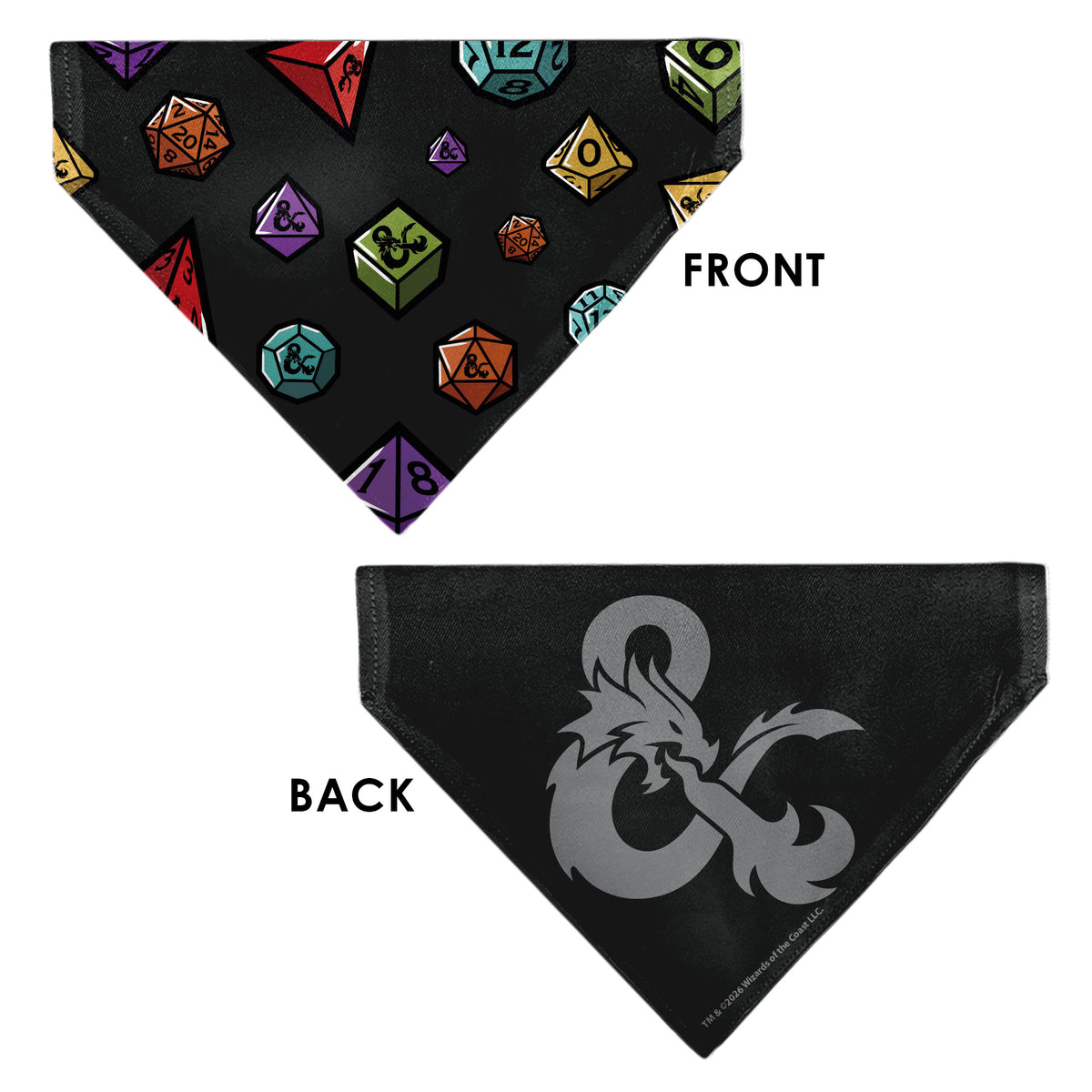 Pet Bandana - Dungeons & Dragons Dice Scattered and Ampersand Logo Dark Gray Pet Bandanas Dungeons & Dragons
