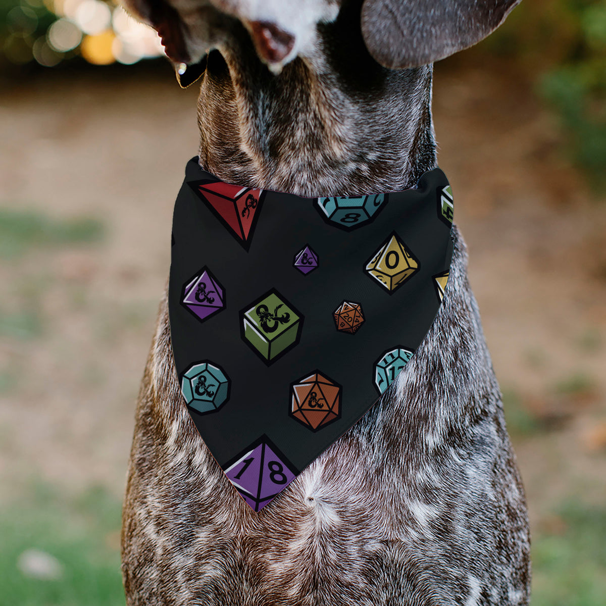 Pet Bandana - Dungeons & Dragons Dice Scattered and Ampersand Logo Dark Gray Pet Bandanas Dungeons & Dragons