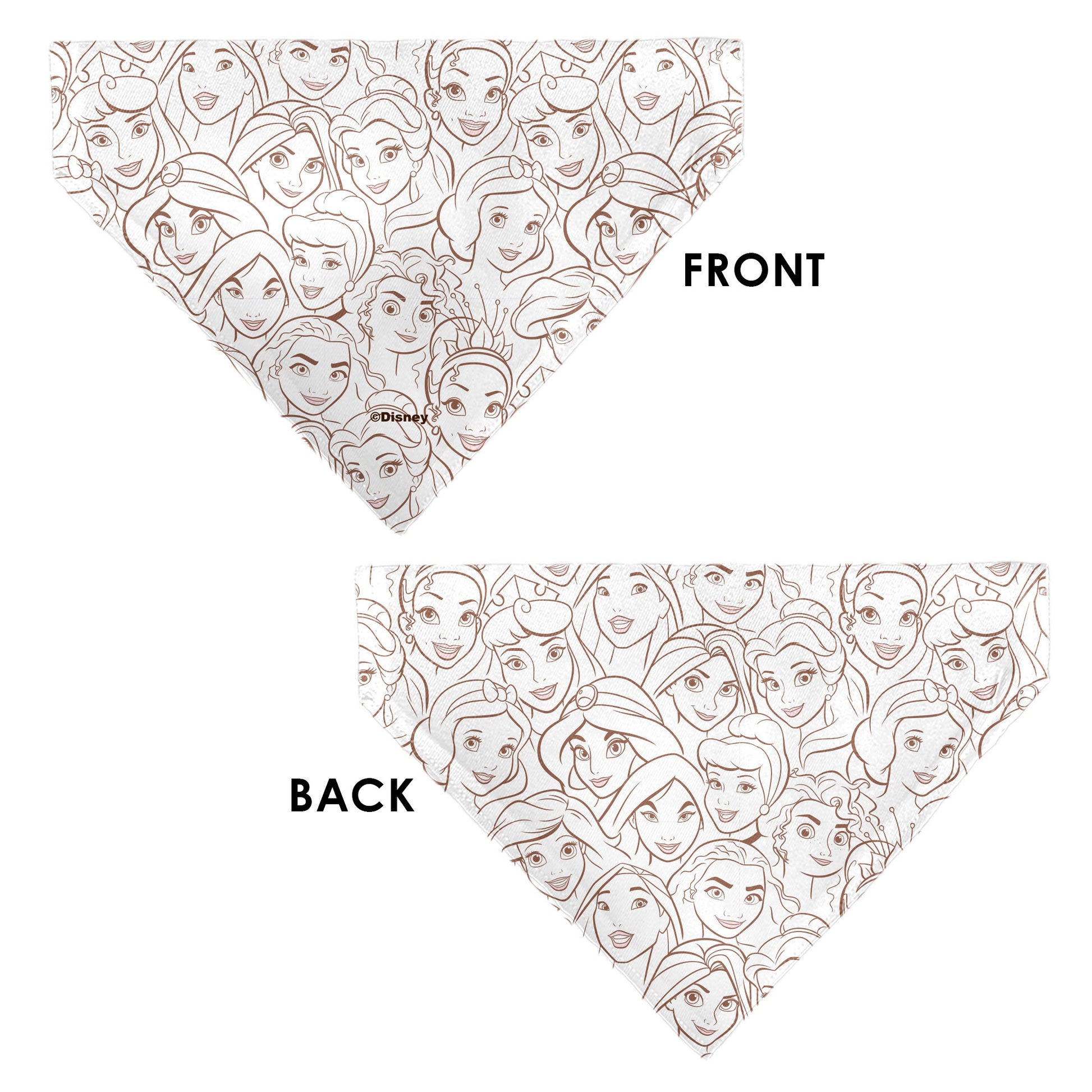 Pet Bandana - Disney Princess Faces Stacked White/Brown Pet Bandanas Disney