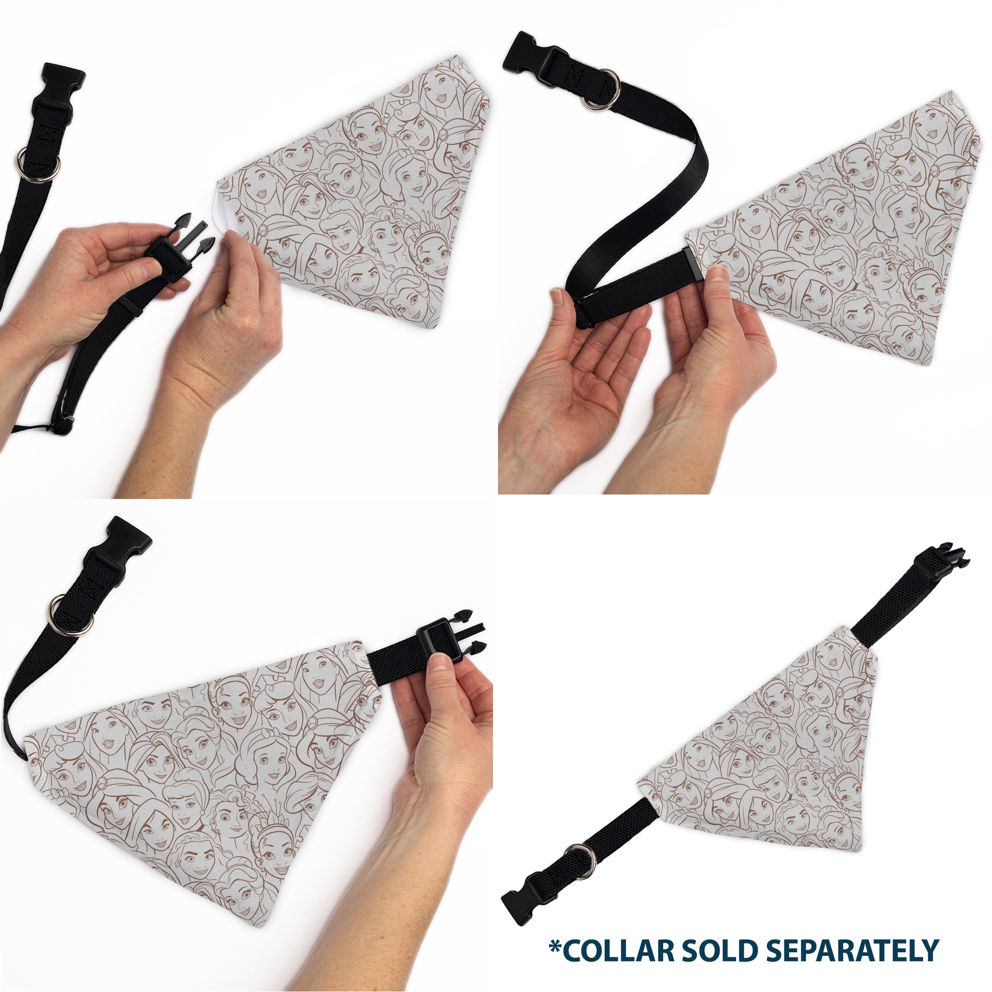 Pet Bandana - Disney Princess Faces Stacked White/Brown Pet Bandanas Disney