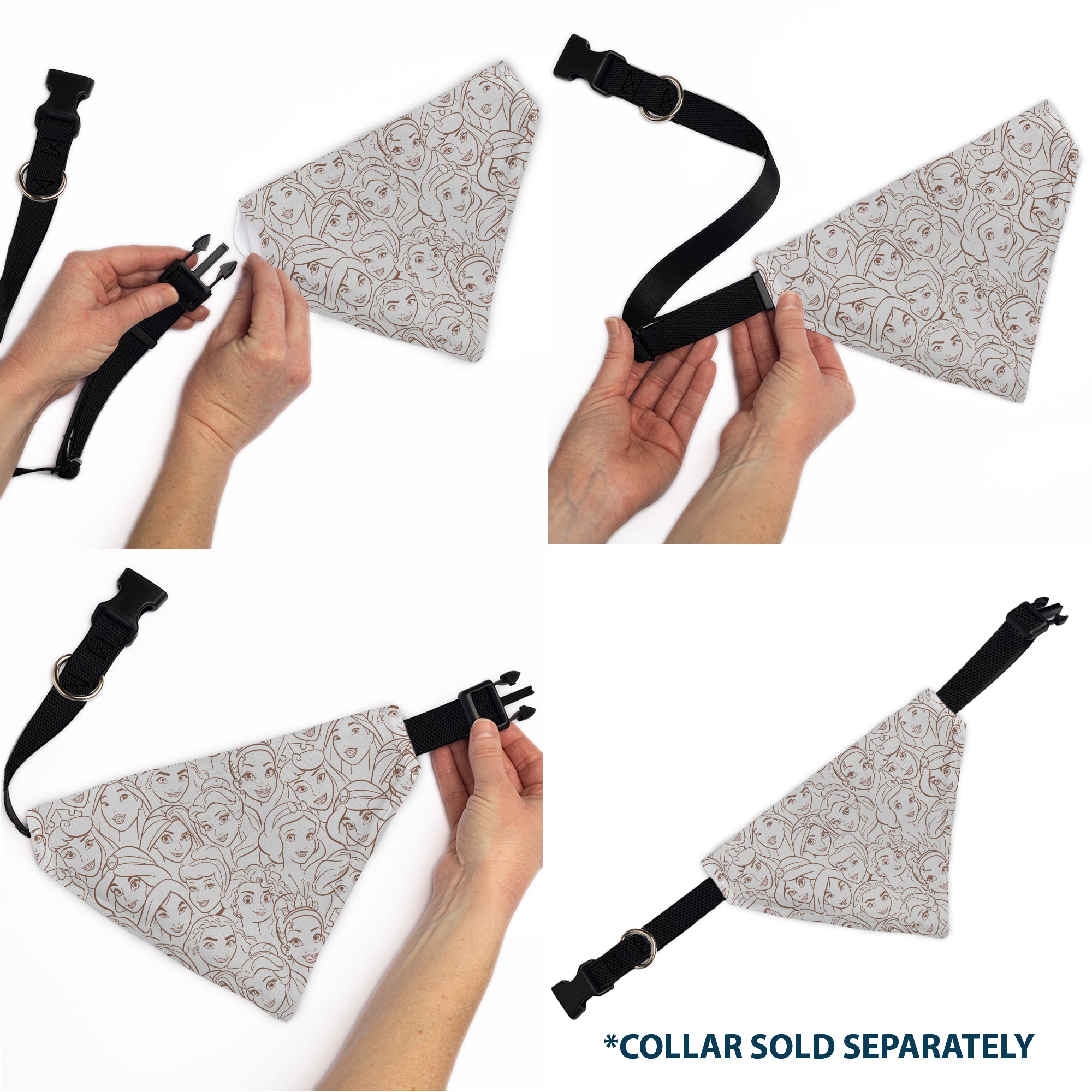 Pet Bandana - Disney Princess Faces Stacked White/Brown Pet Bandanas Disney