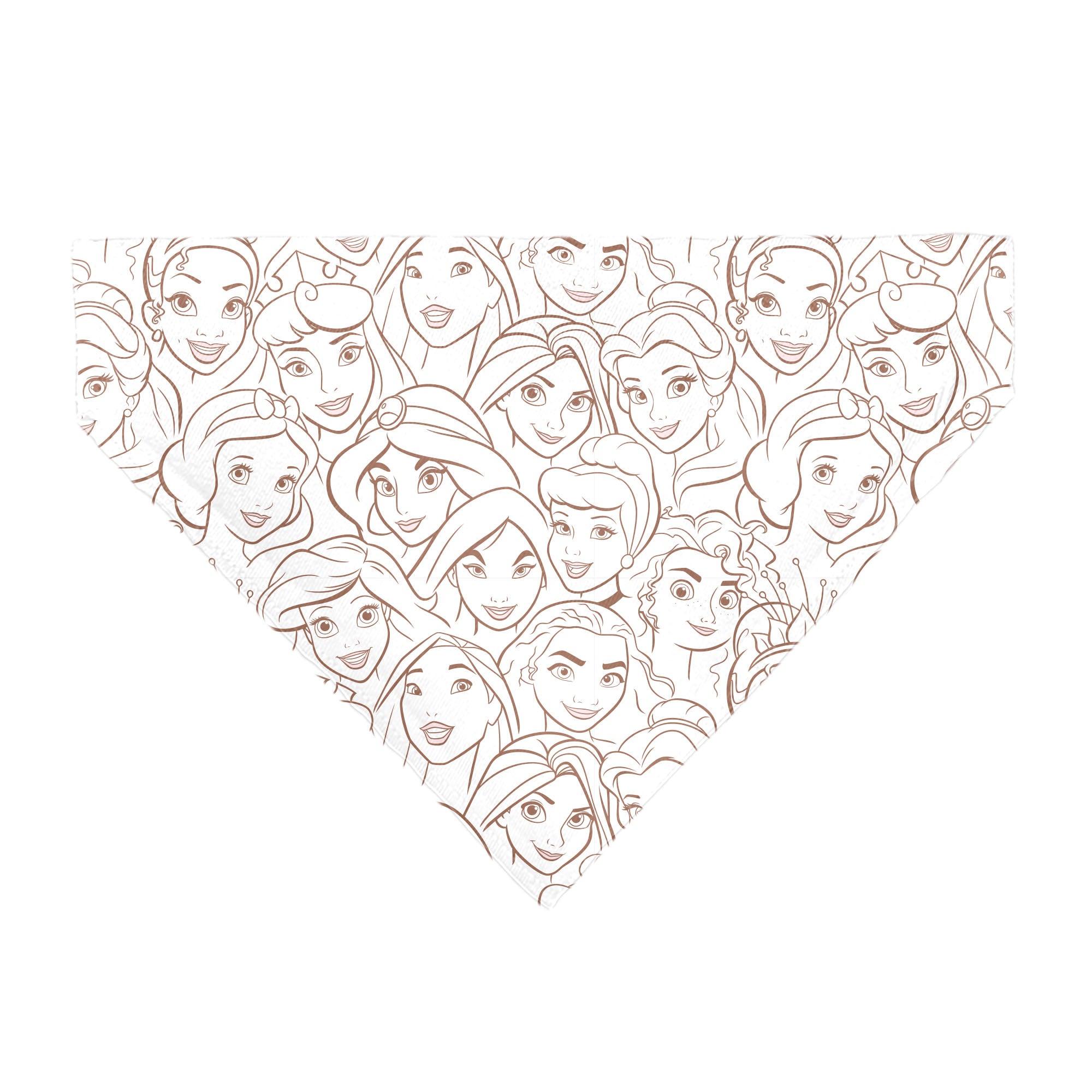 Pet Bandana - Disney Princess Faces Stacked White/Brown Pet Bandanas Disney