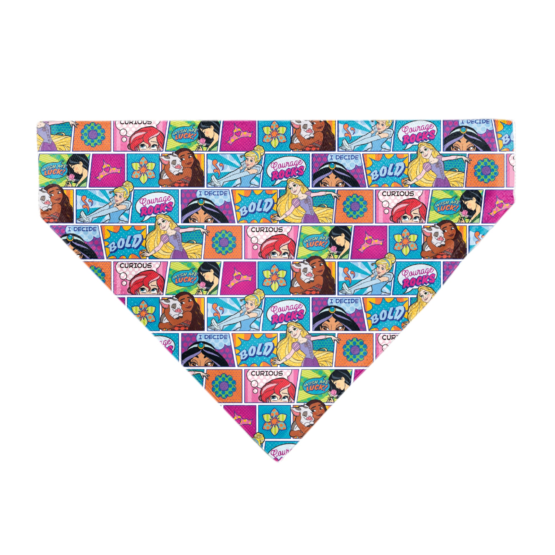 Pet Bandana - Disney Princess Pose and Quote Pop Art Blocks Multi Color Pet Bandanas Disney