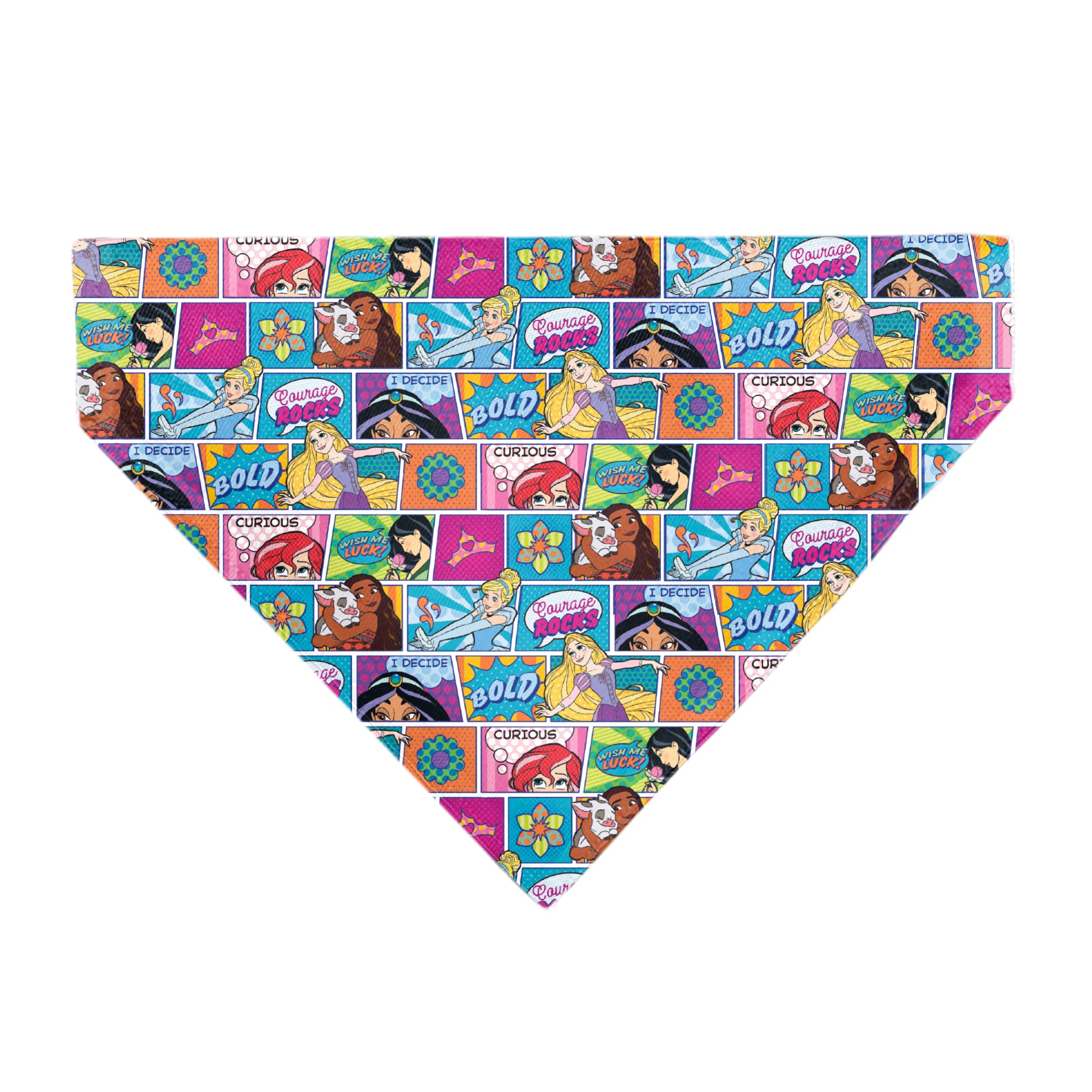 Pet Bandana - Disney Princess Pose and Quote Pop Art Blocks Multi Color Pet Bandanas Disney