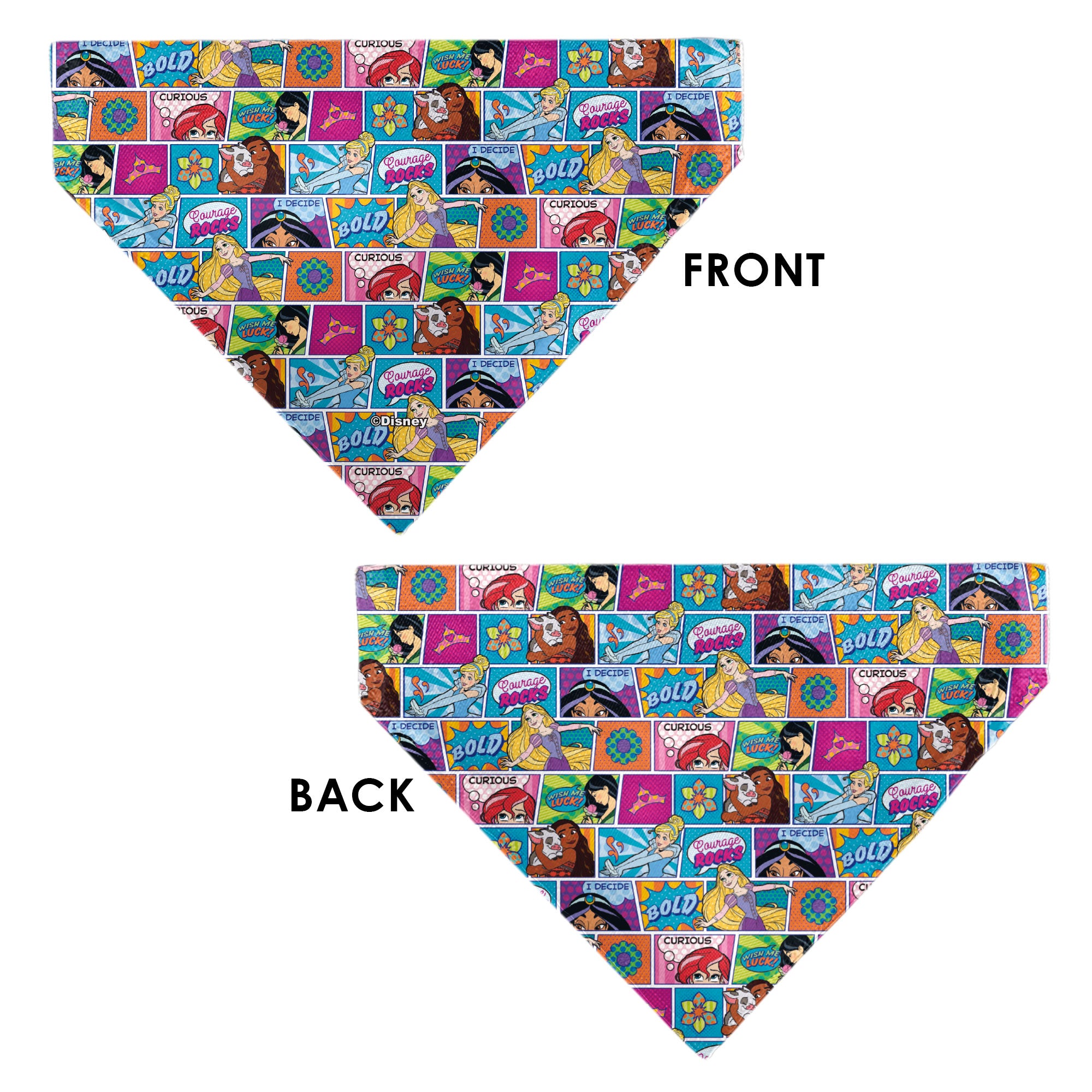 Pet Bandana - Disney Princess Pose and Quote Pop Art Blocks Multi Color Pet Bandanas Disney