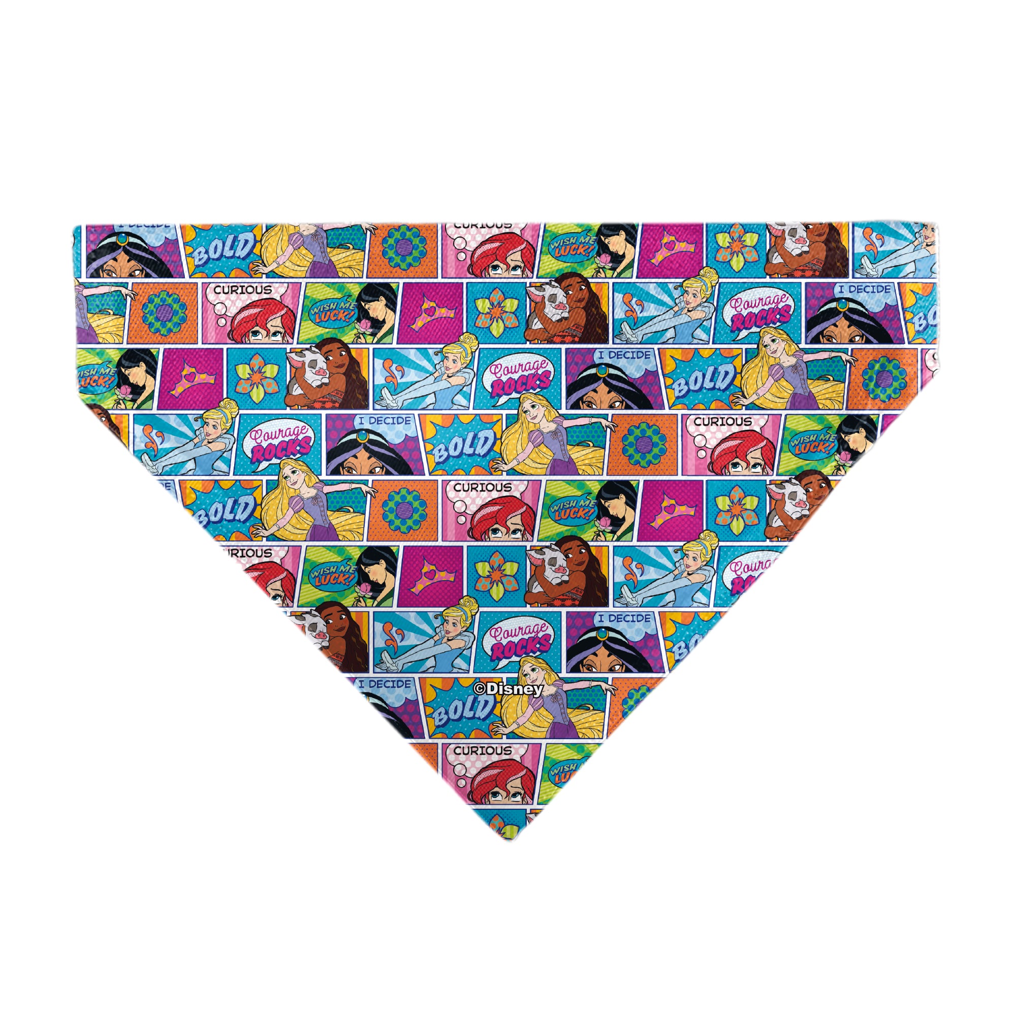 Pet Bandana - Disney Princess Pose and Quote Pop Art Blocks Multi Color Pet Bandanas Disney