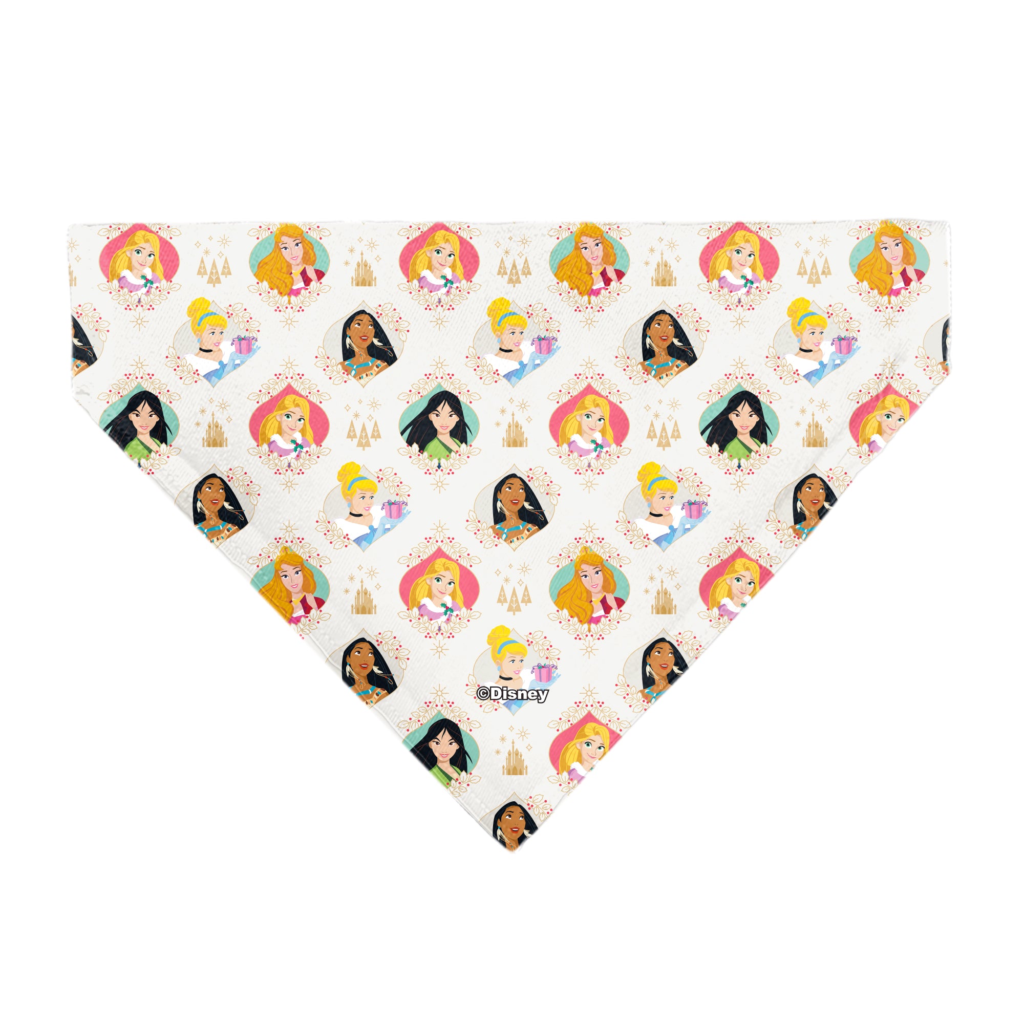 Pet Bandana - Disney Holiday Princess Poses and Icons Beige/Tan/Red Pet Bandanas Disney